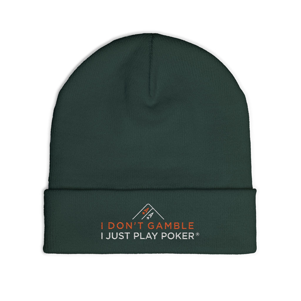 Embroidered Knit Beanie — "I Just Play Poker" Winter Hat