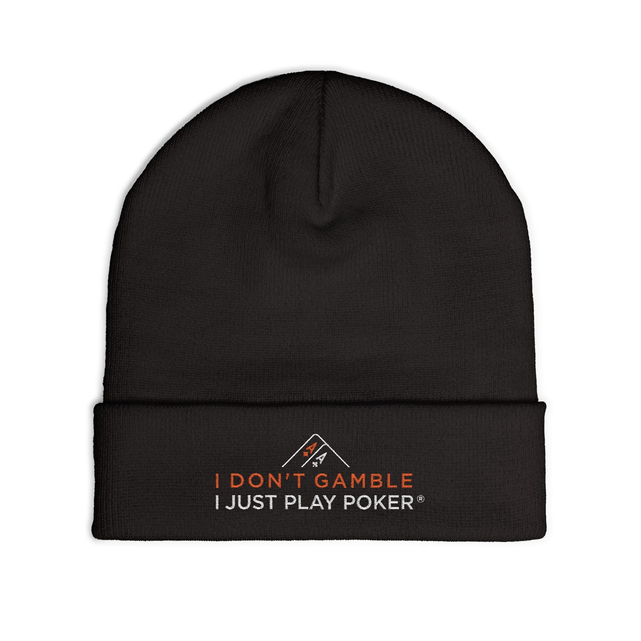 Embroidered Knit Beanie — "I Just Play Poker" Winter Hat