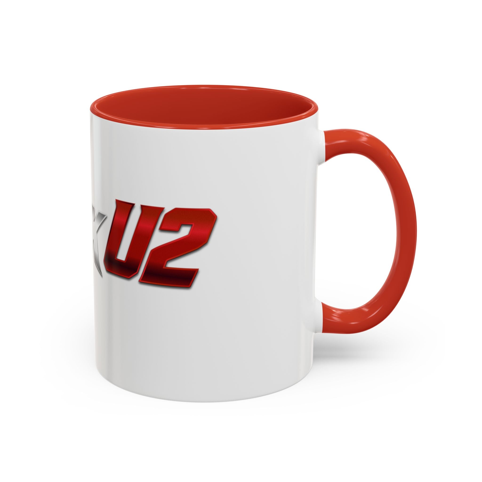 MuckU2 Classic White Mug (gradient silver/red logo/SKU 100044)