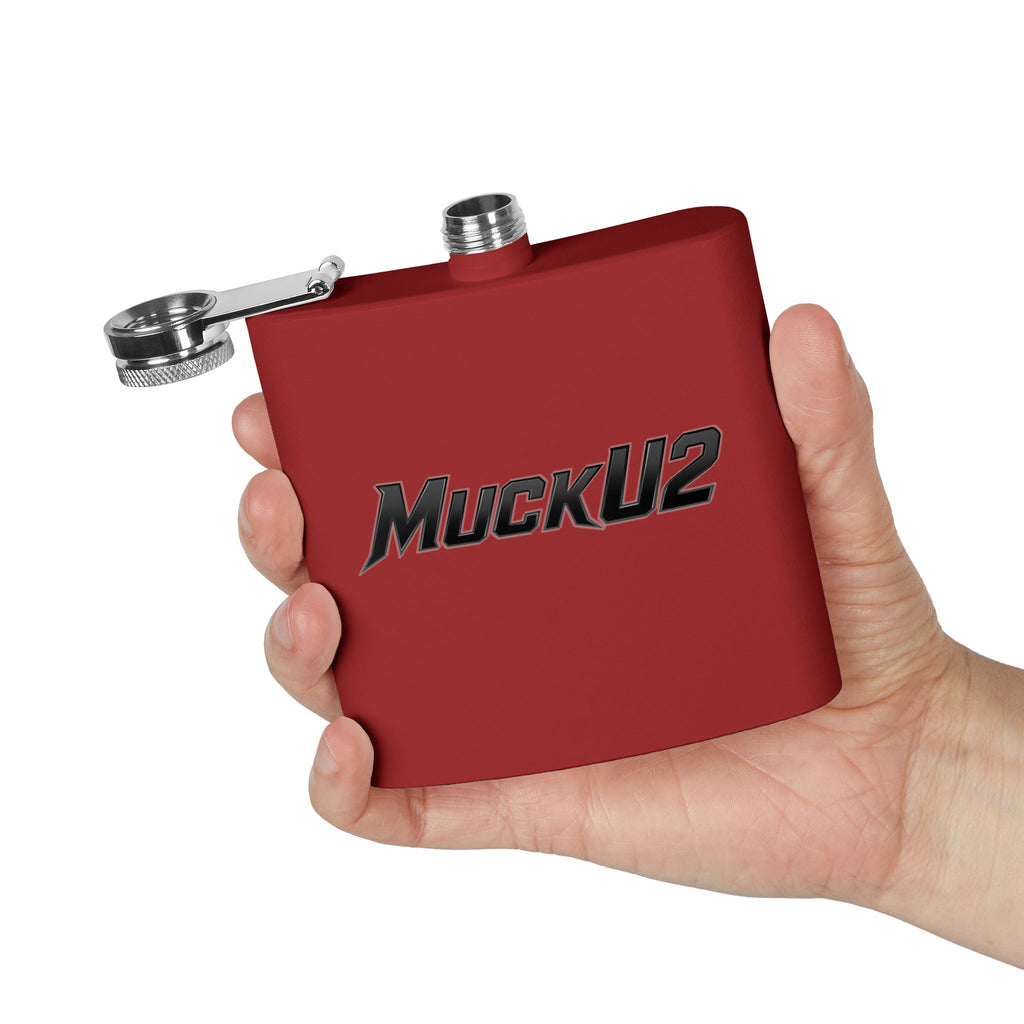MuckU2 Stainless Steel Poker Flask 6oz (black logo/SKU100036)