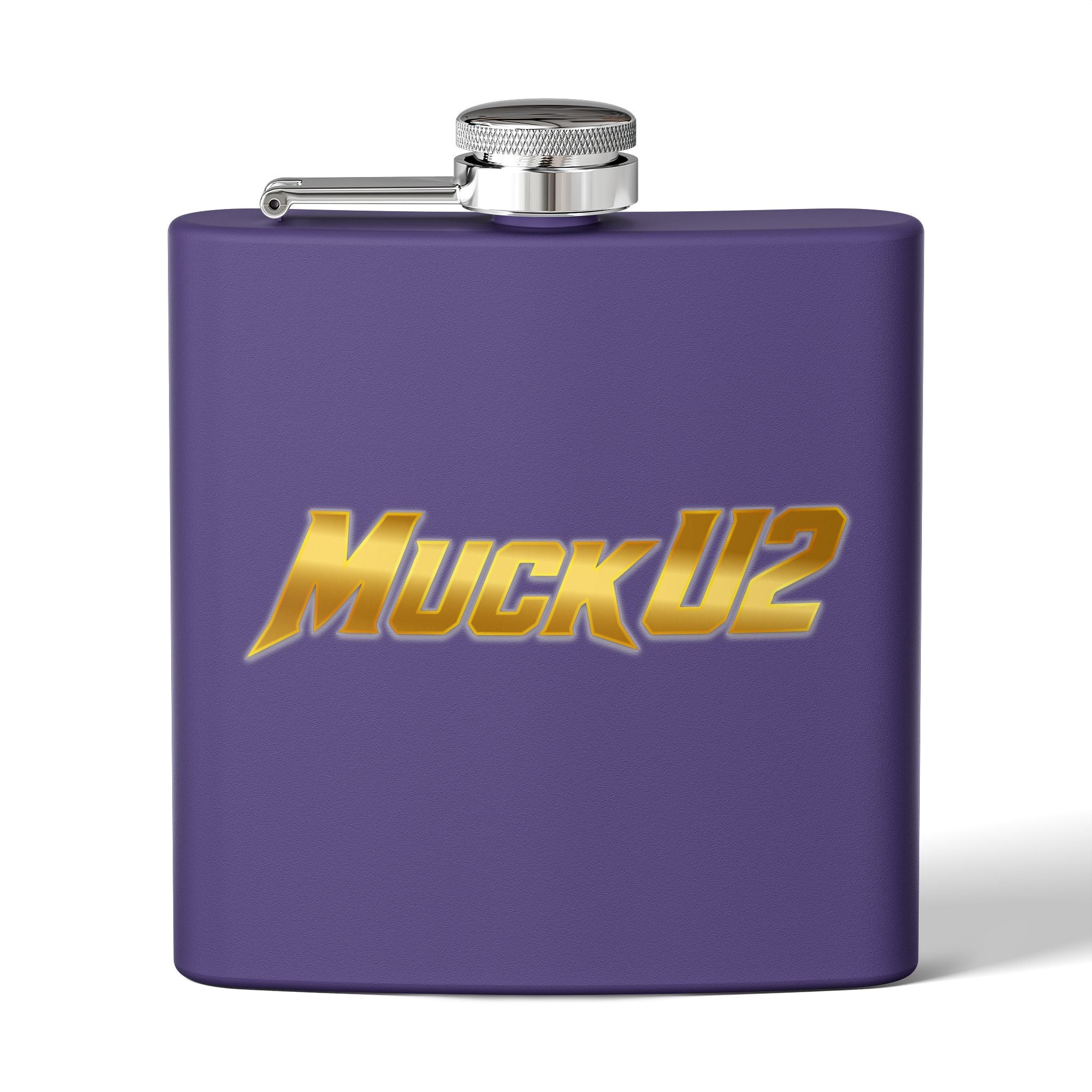MuckU2 Stainless Steel Poker Flask 6oz (gold logo/SKU100032)
