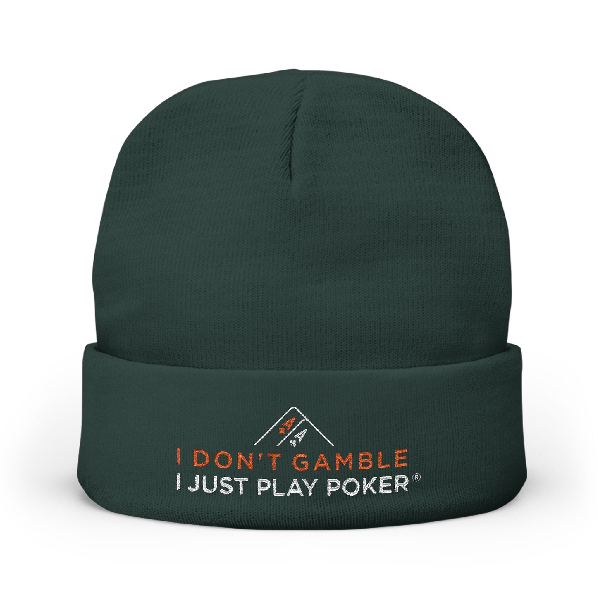 Bounty Beanie (red/white logo) — "I Just Play Poker