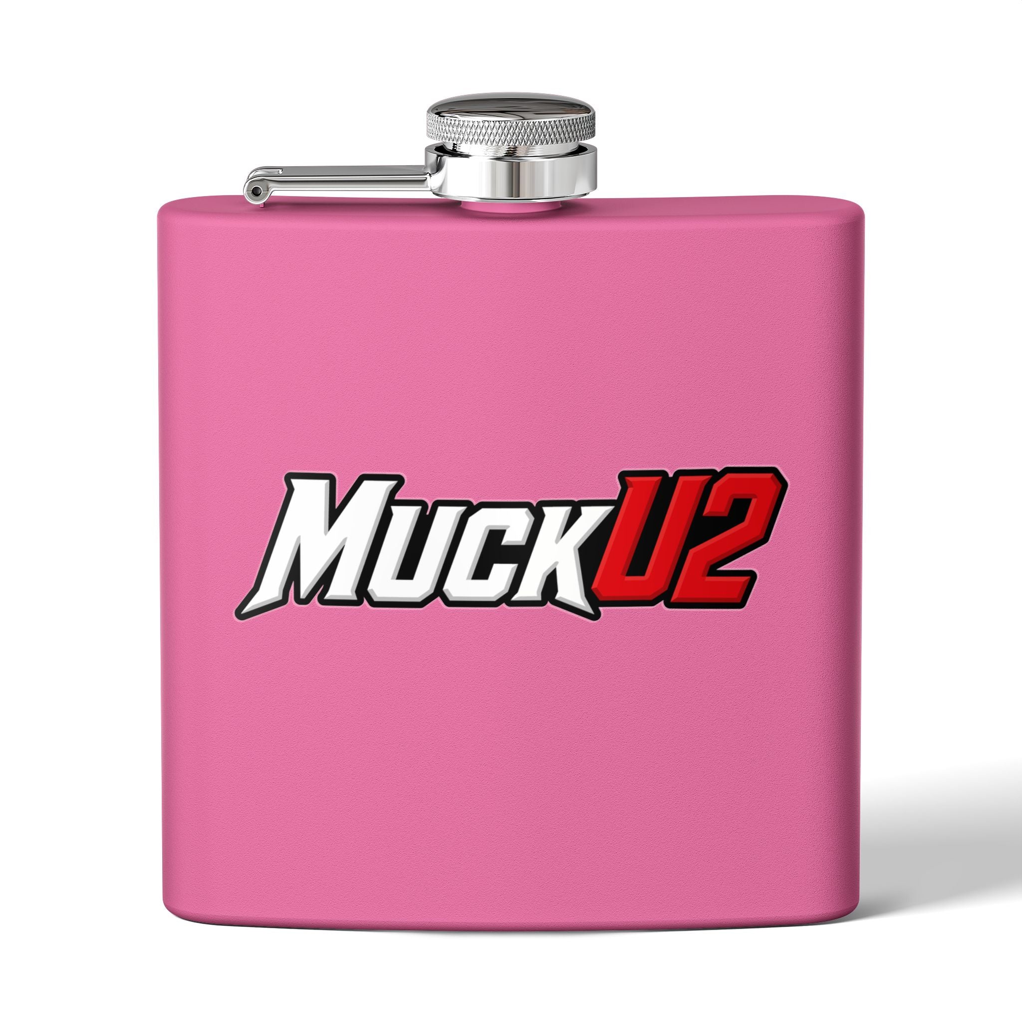 MuckU2 Stainless Steel Poker Flask 6oz (white/red logo/SKU100037)