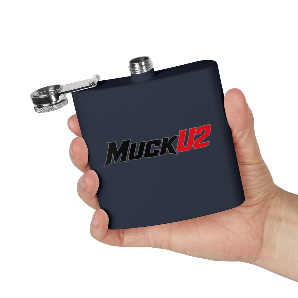 MuckU2 Stainless Steel Poker Flask 6oz (black/red logo/SKU100035)