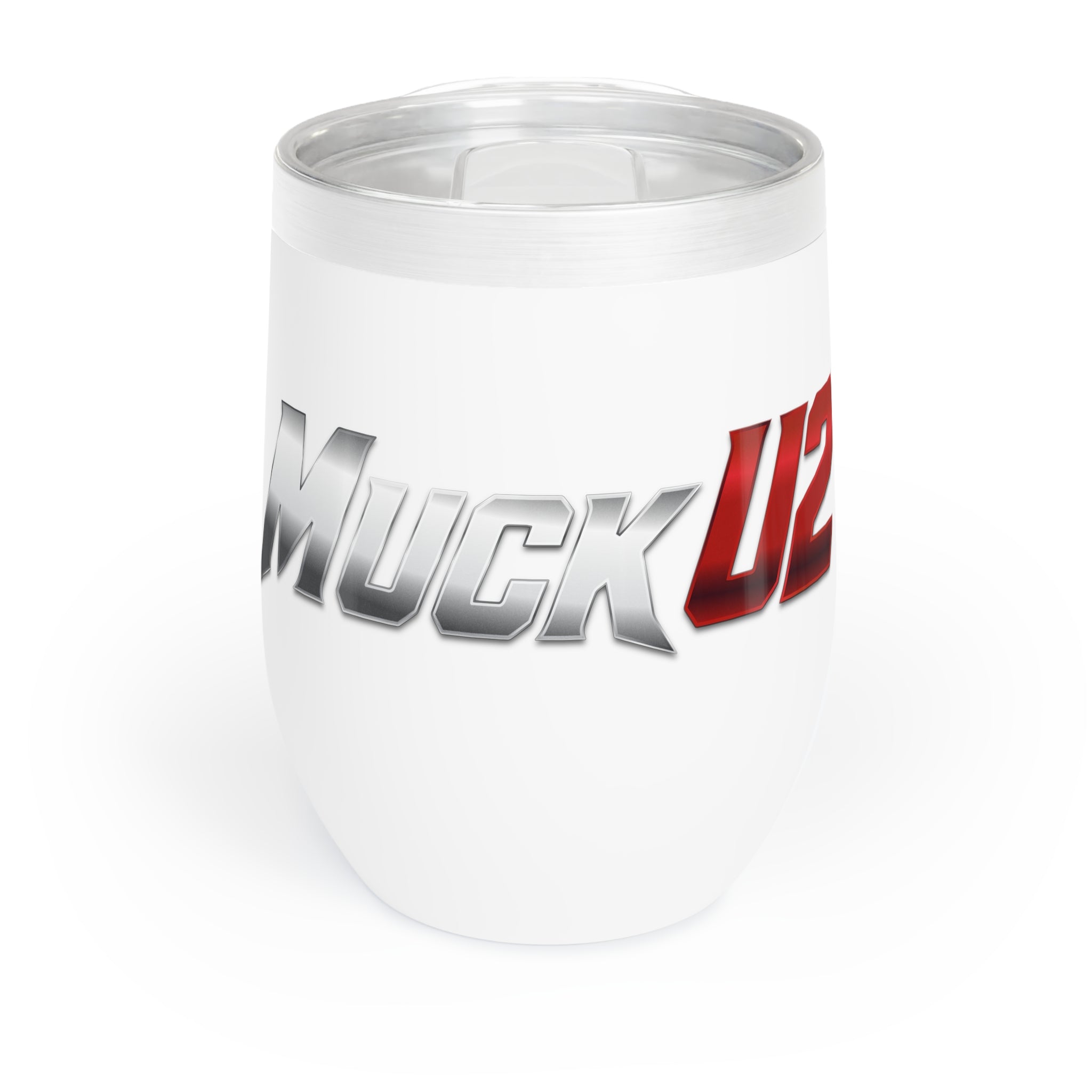 MuckU2 Wine Tumbler (gradient silver/red logo/SKU 100019)