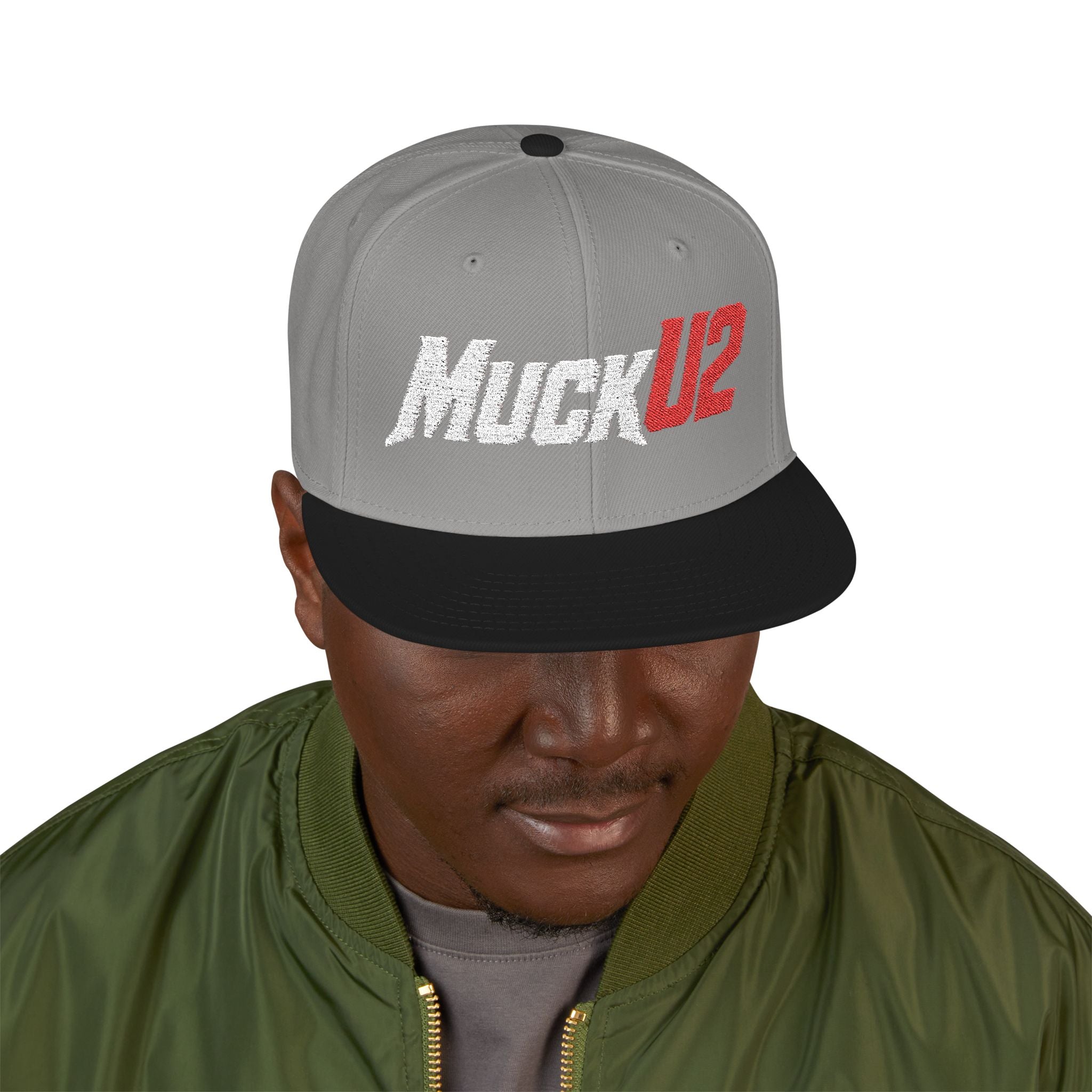 MuckU2 Snapback Embroidered Poker Cap (silver/red logo SKU 10007)