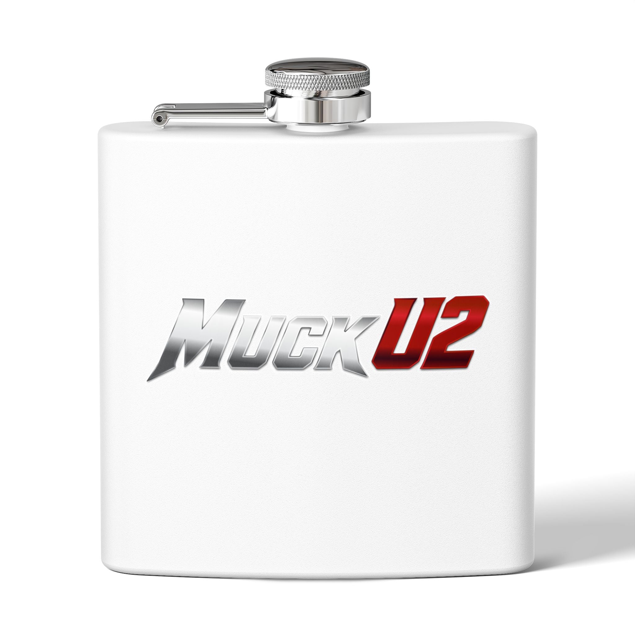 MuckU2 Stainless Steel Poker Flask 6oz (gradient silver/red logo/SKU100034)