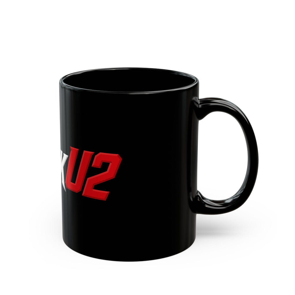 MuckU2 Classic Black Mug (white/red logo/SKU 100041)