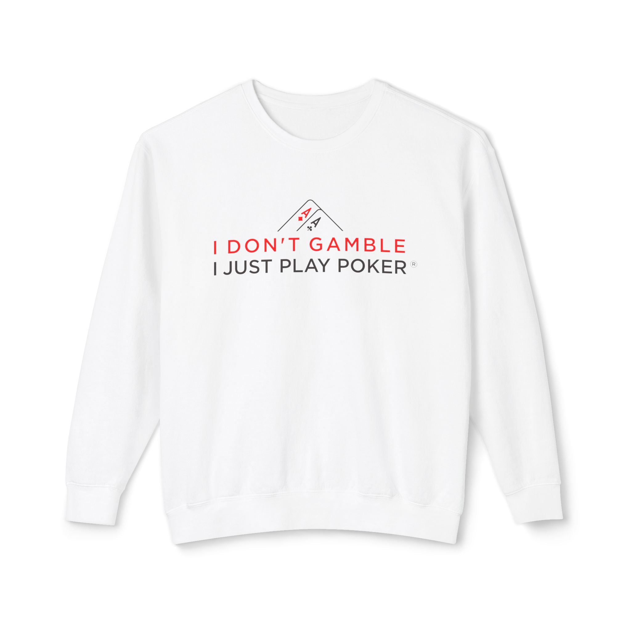 High Stakes Poker Crewneck Sweatshirt (red/black logo) — "I Just Play Poker" Pullover