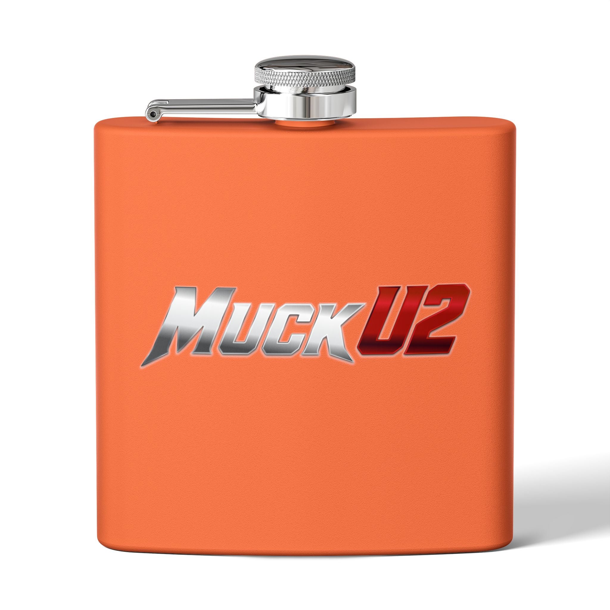 MuckU2 Stainless Steel Poker Flask 6oz (gradient silver/red logo/SKU100034)