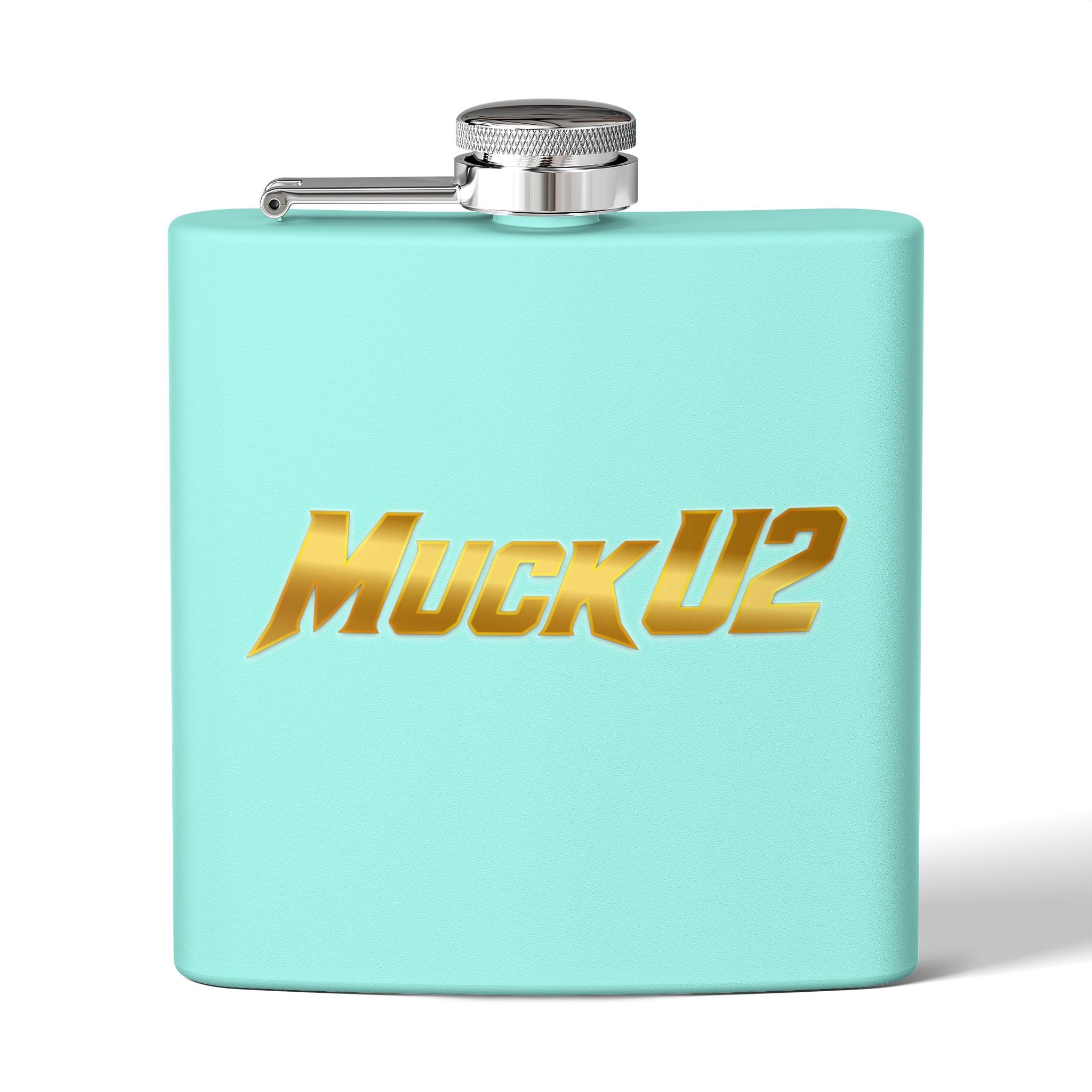 MuckU2 Stainless Steel Poker Flask 6oz (gold logo/SKU100032)