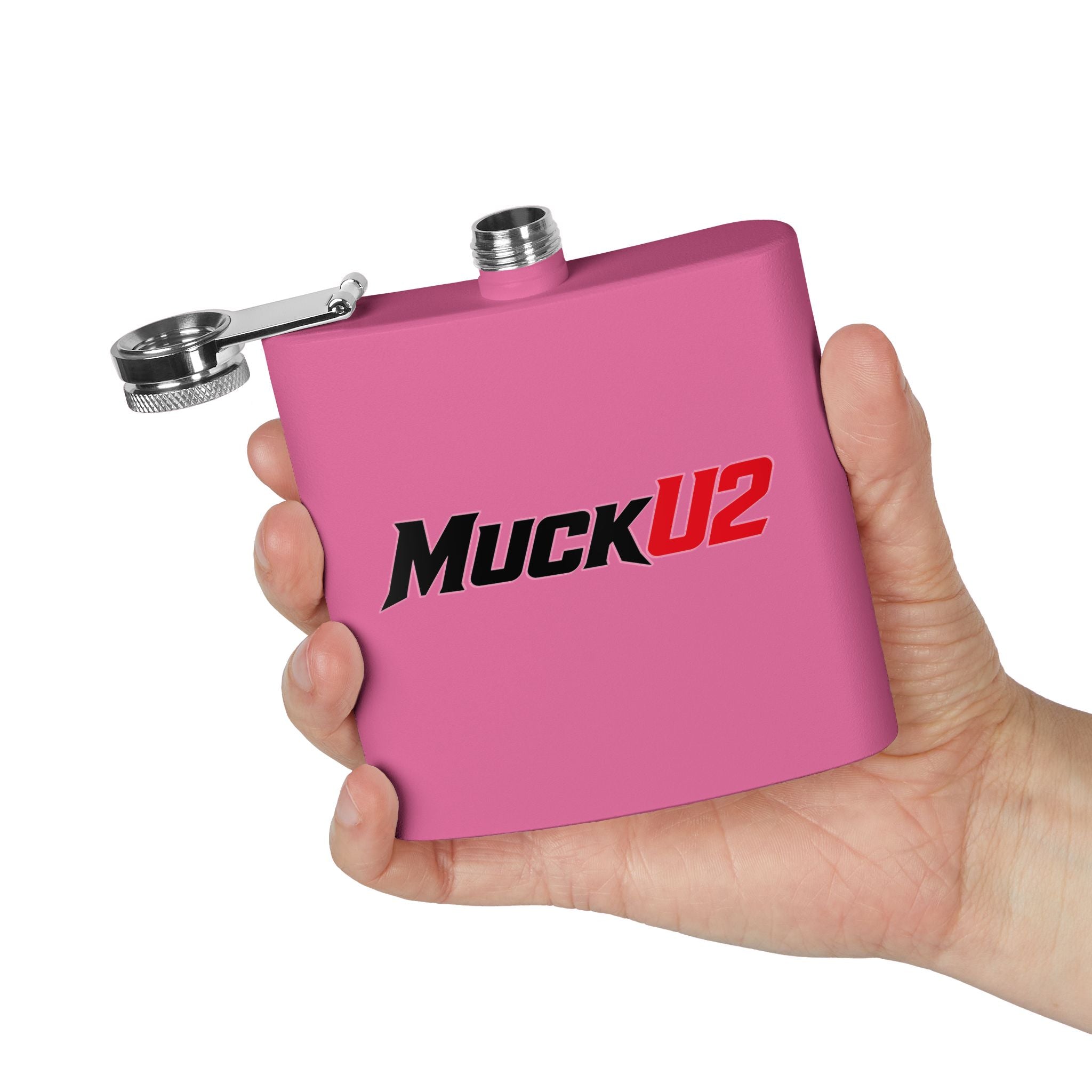 MuckU2 Stainless Steel Poker Flask 6oz (black/red logo/SKU100035)