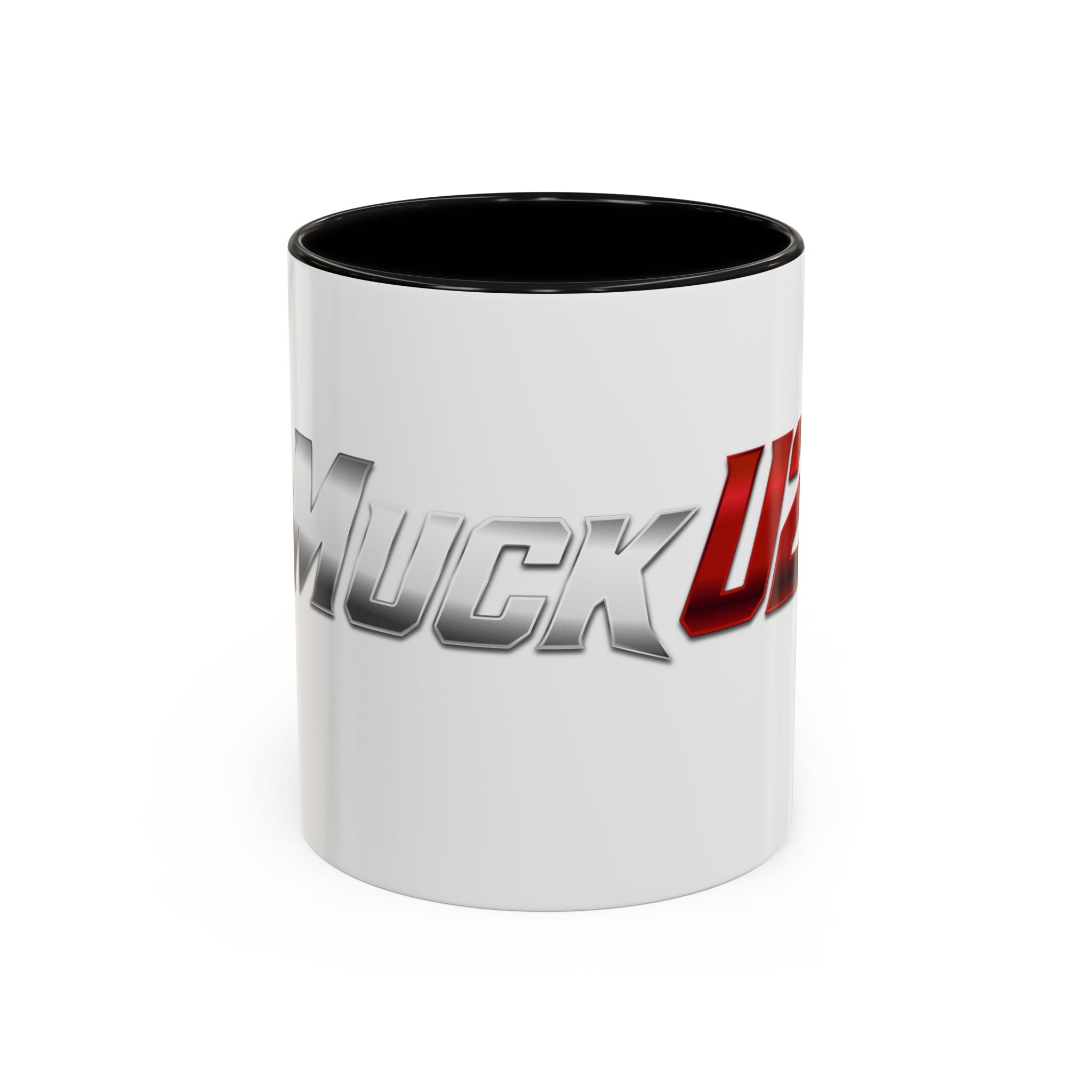 MuckU2 Classic White Mug (gradient silver/red logo/SKU 100044)