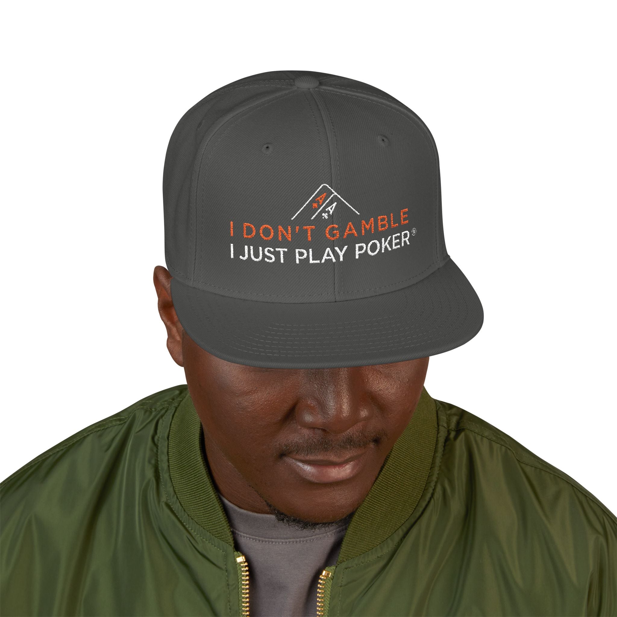 Snapback Hat - 'Gamble & Play Poker' Embroidered Flat Brim Cap