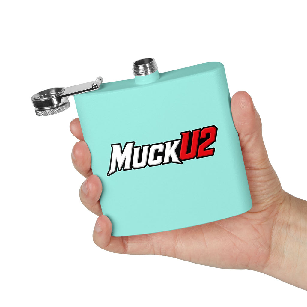 MuckU2 Stainless Steel Poker Flask 6oz (white/red logo/SKU100037)