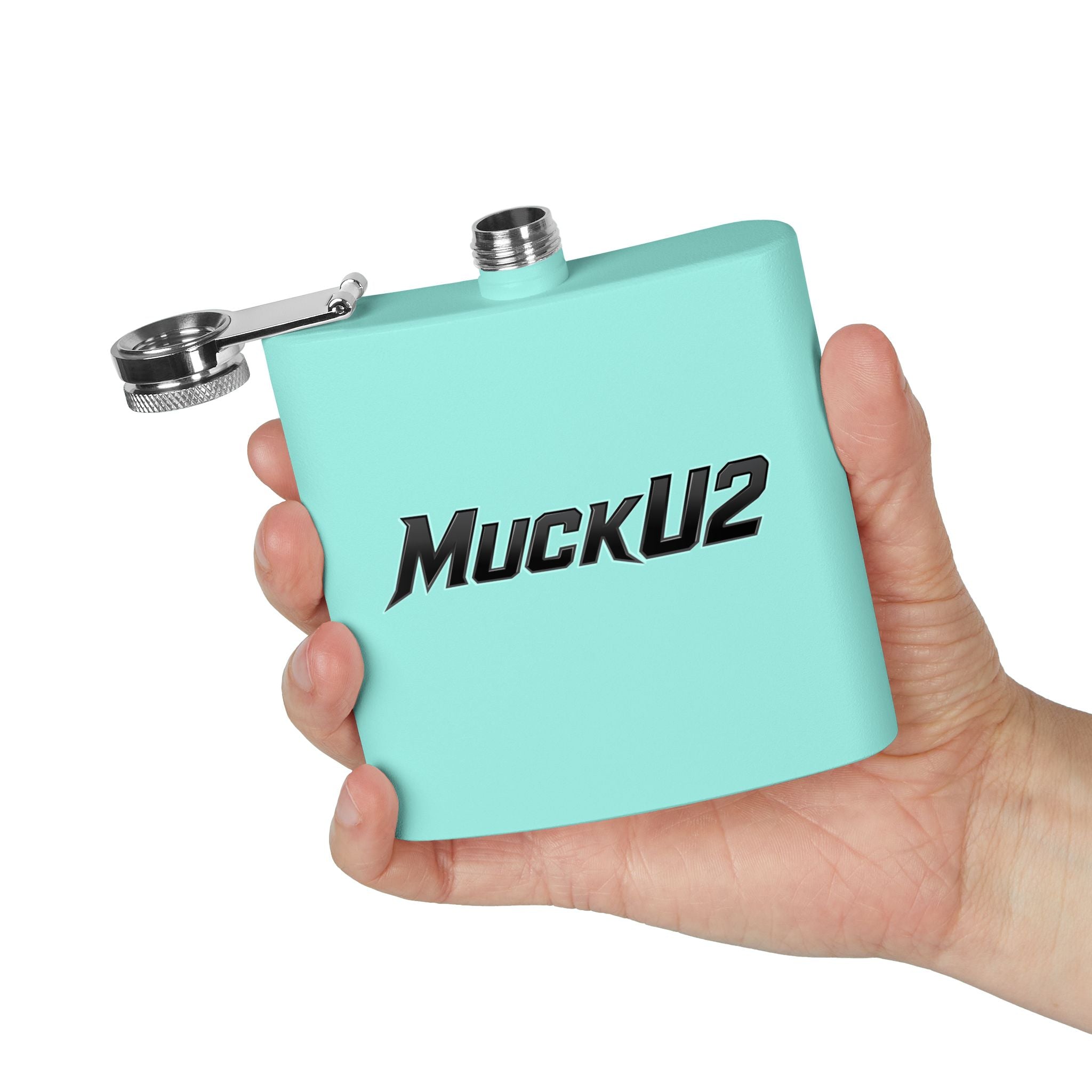 MuckU2 Stainless Steel Poker Flask 6oz (black logo/SKU100036)