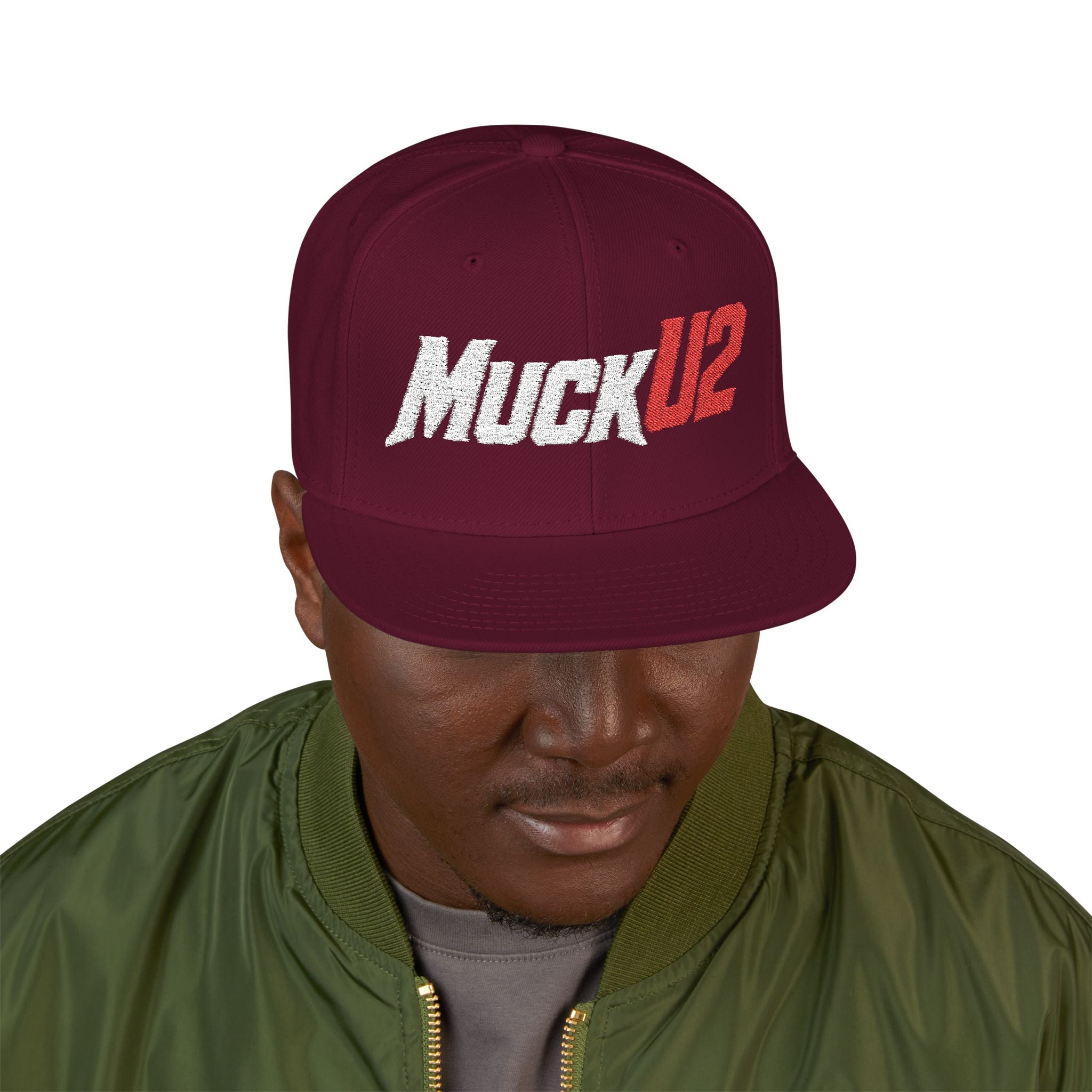 MuckU2 Snapback Embroidered Poker Cap (silver/red logo SKU 10007)