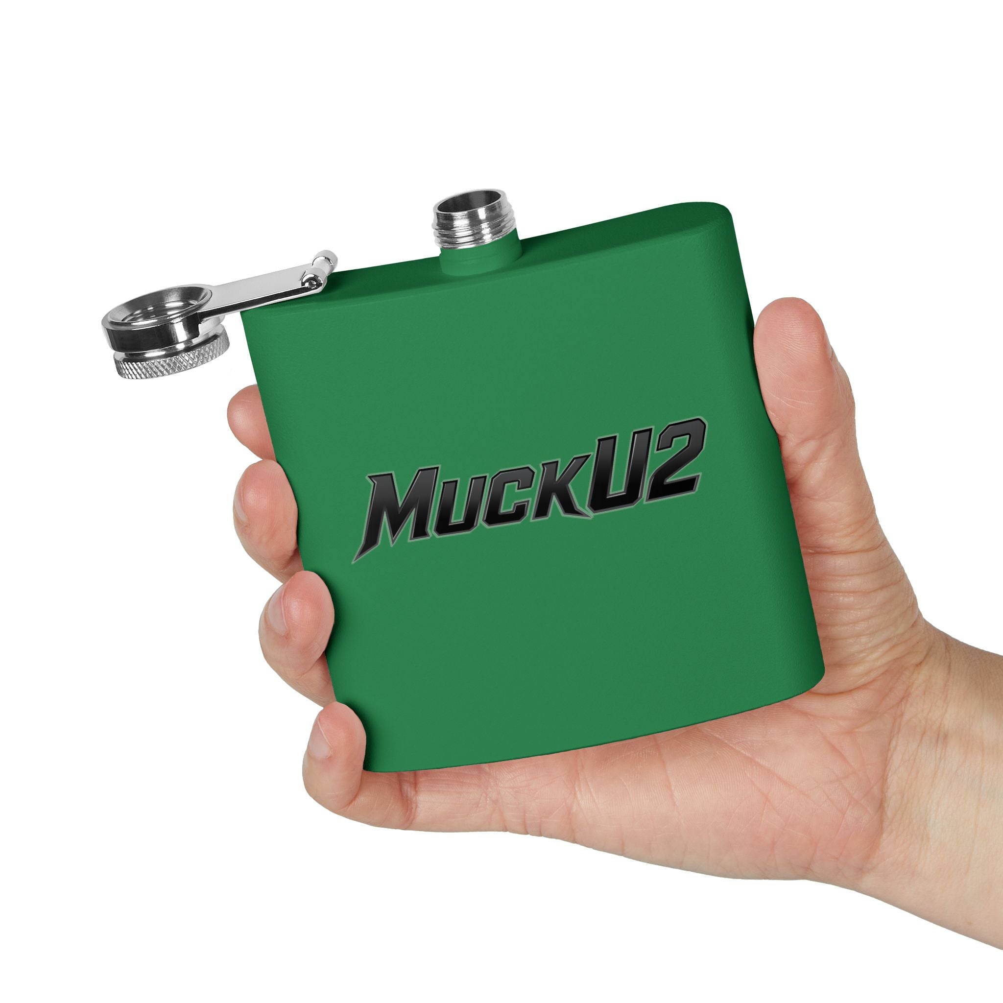 MuckU2 Stainless Steel Poker Flask 6oz (black logo/SKU100036)