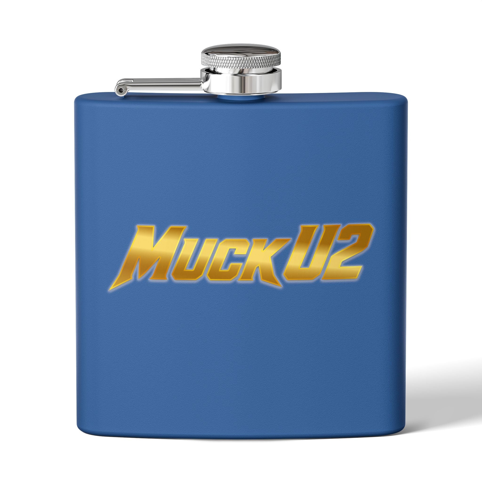MuckU2 Stainless Steel Poker Flask 6oz (gold logo/SKU100032)