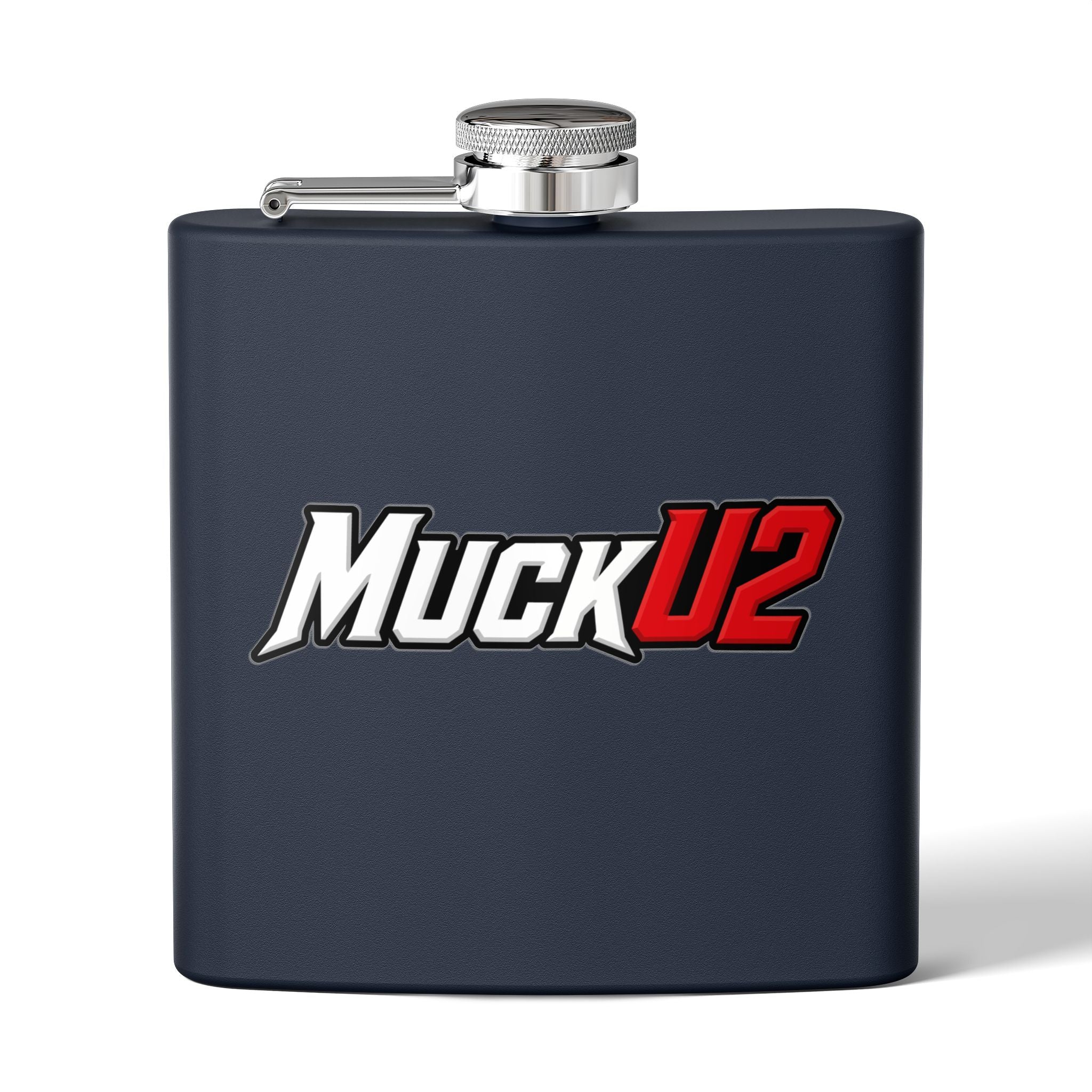 MuckU2 Stainless Steel Poker Flask 6oz (white/red logo/SKU100037)