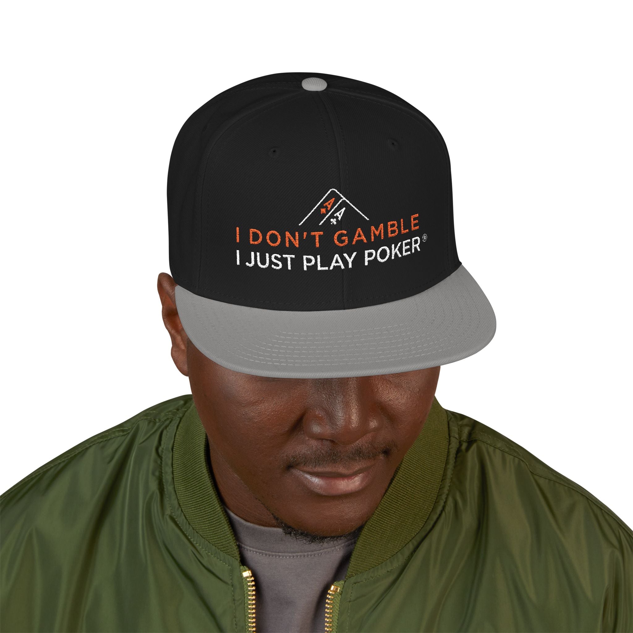 Snapback Hat - 'Gamble & Play Poker' Embroidered Flat Brim Cap