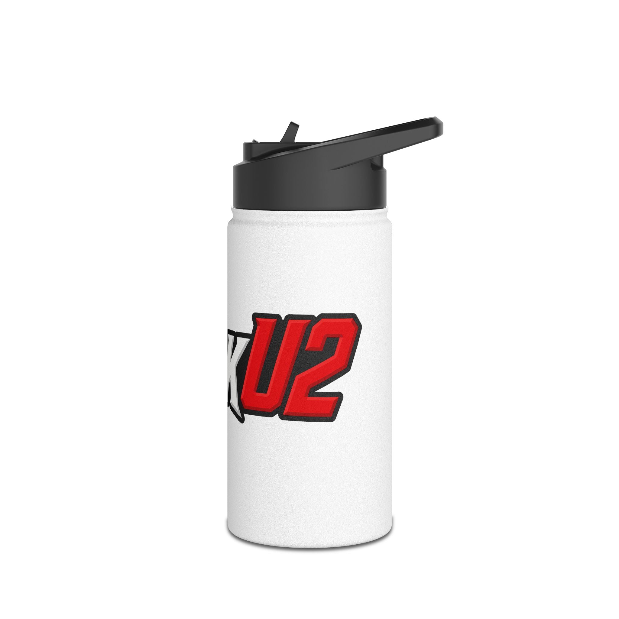MuckU2 Stainless Steel Poker Water Bottle (white/red logo/SKU 100028)