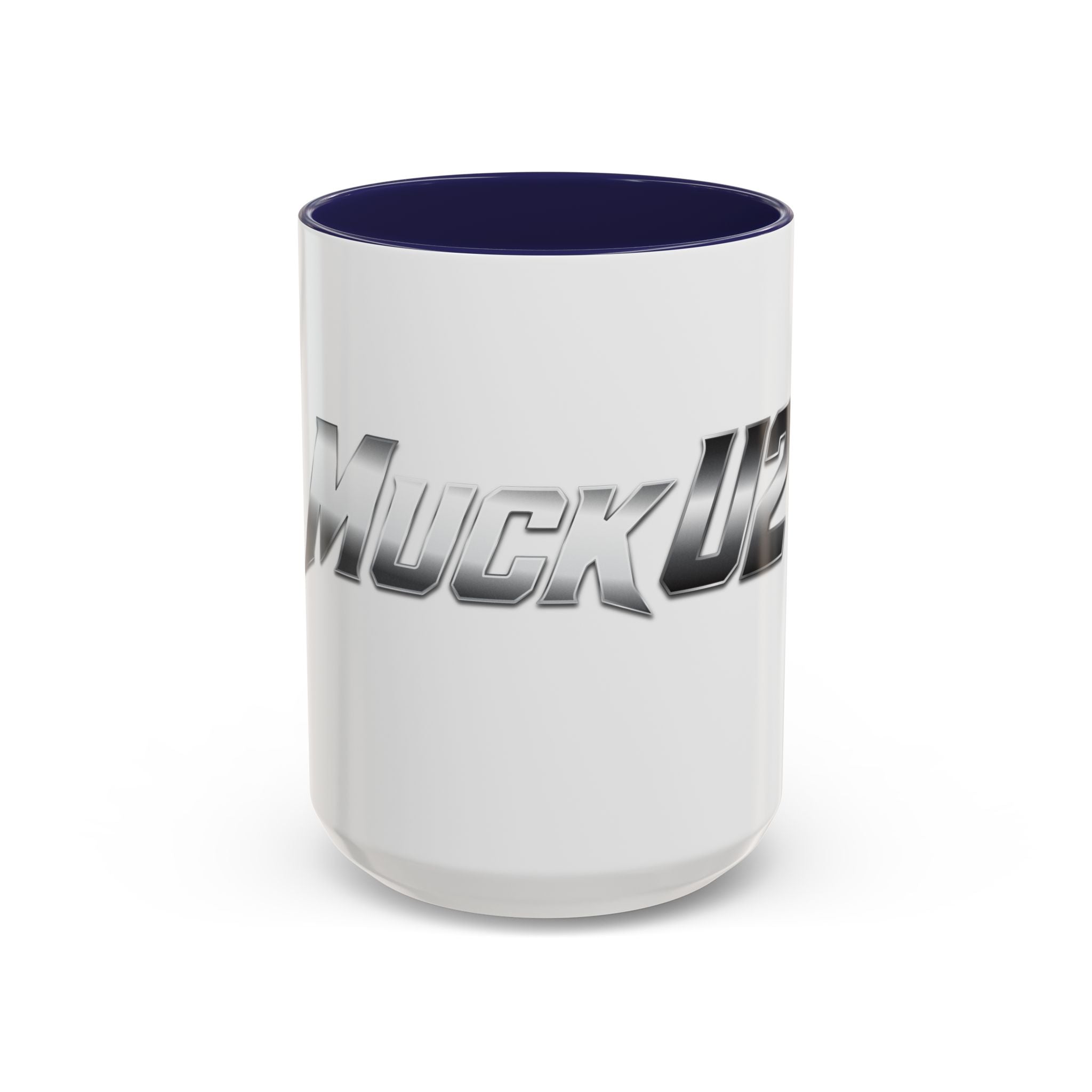 MuckU2 Classic White Mug (gradient silver/black logo/SKU 100043)