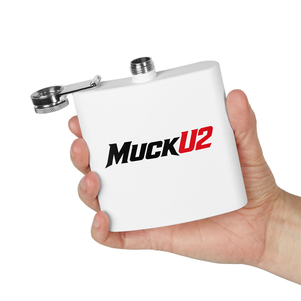 MuckU2 Stainless Steel Poker Flask 6oz (black/red logo/SKU100035)