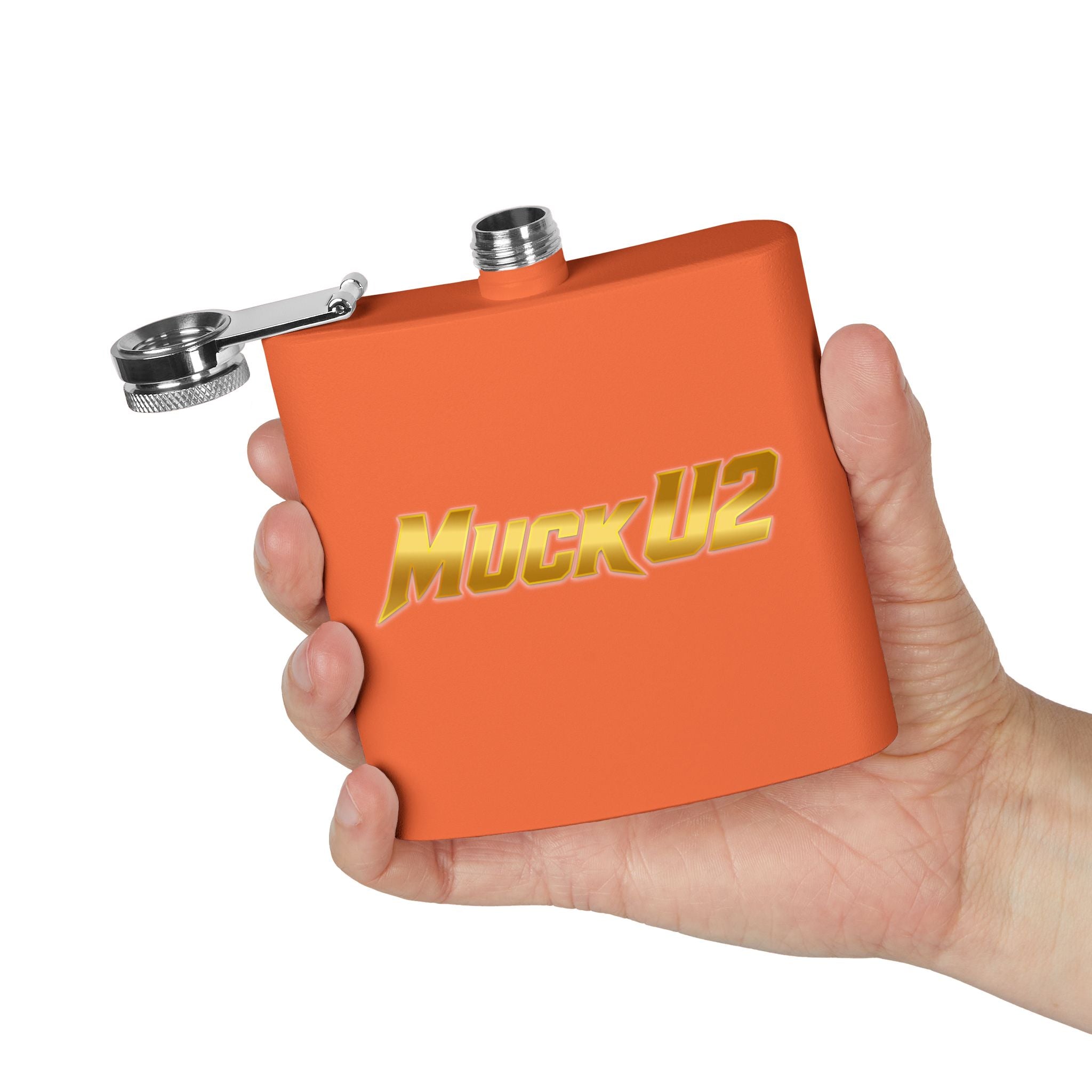 MuckU2 Stainless Steel Poker Flask 6oz (gold logo/SKU100032)