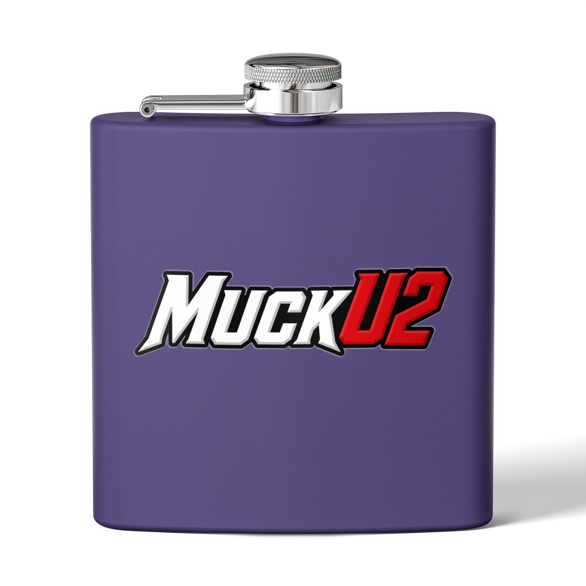 MuckU2 Stainless Steel Poker Flask 6oz (white/red logo/SKU100037)