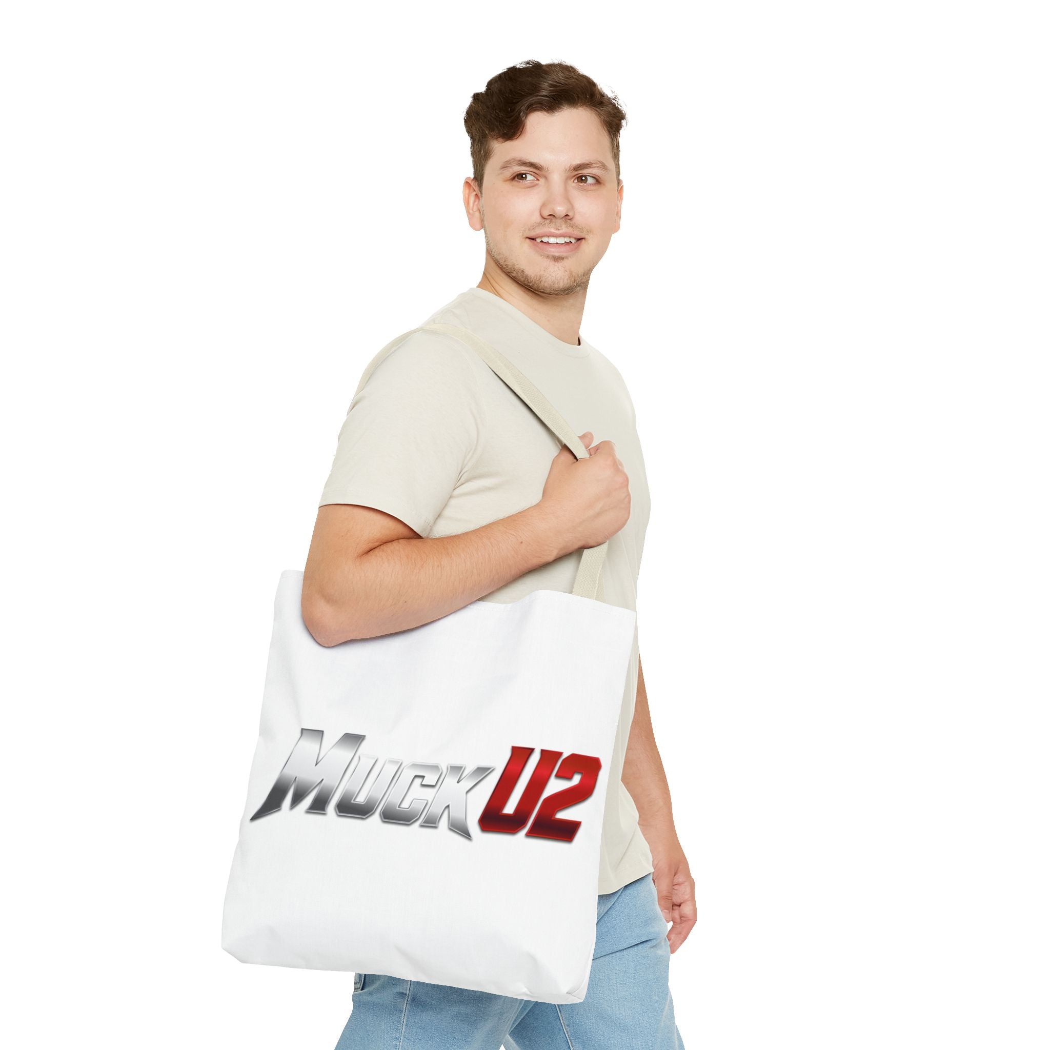 MuckU2 Bubble Canvas Poker Tote Bag (gradient silver/red logo SKU 100021)