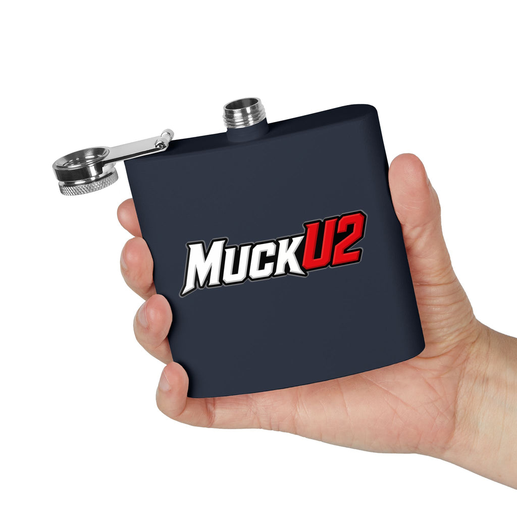 MuckU2 Stainless Steel Poker Flask 6oz (white/red logo/SKU100037)