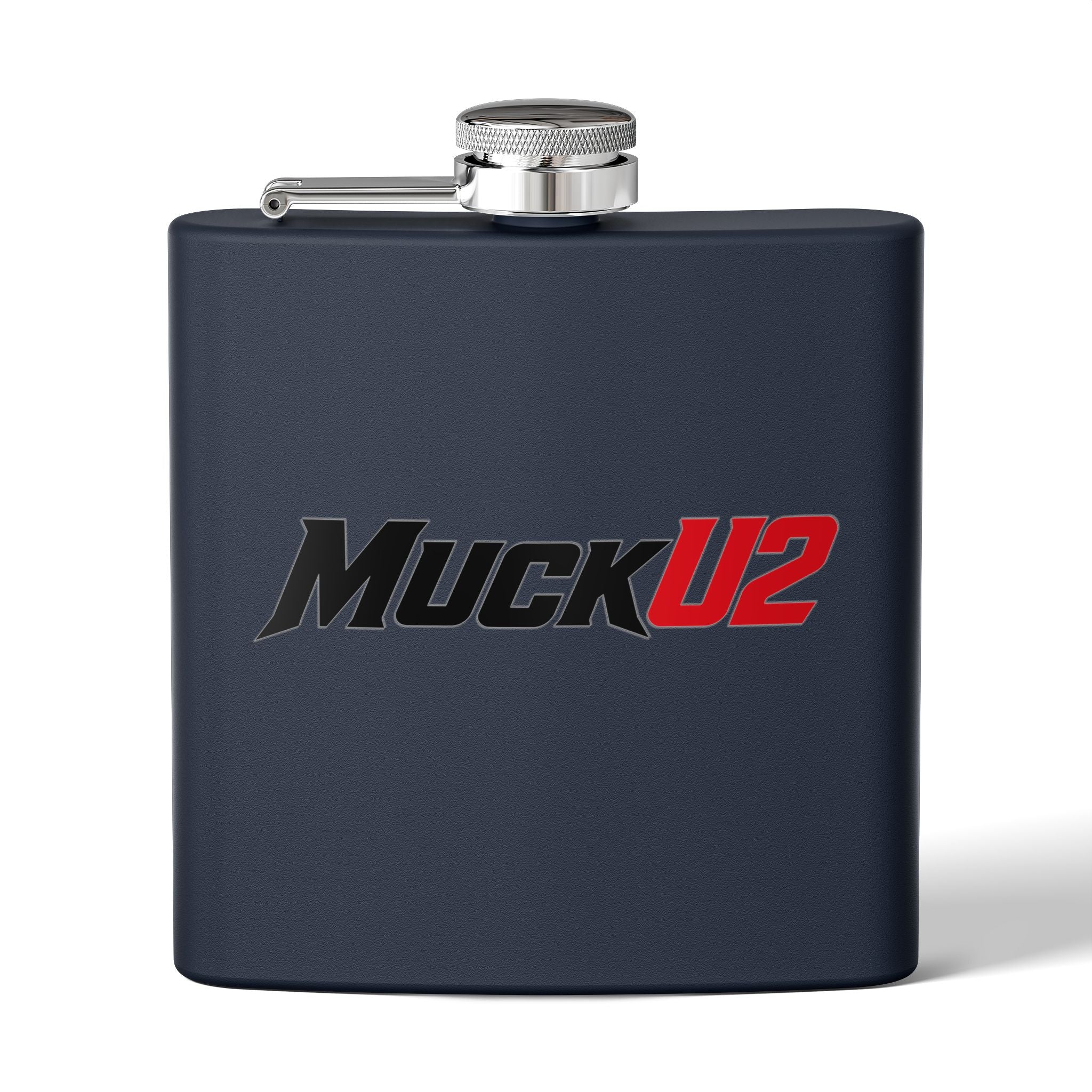 MuckU2 Stainless Steel Poker Flask 6oz (black/red logo/SKU100035)