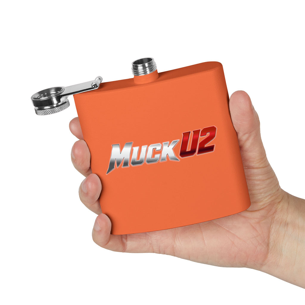 MuckU2 Stainless Steel Poker Flask 6oz (gradient silver/red logo/SKU100034)