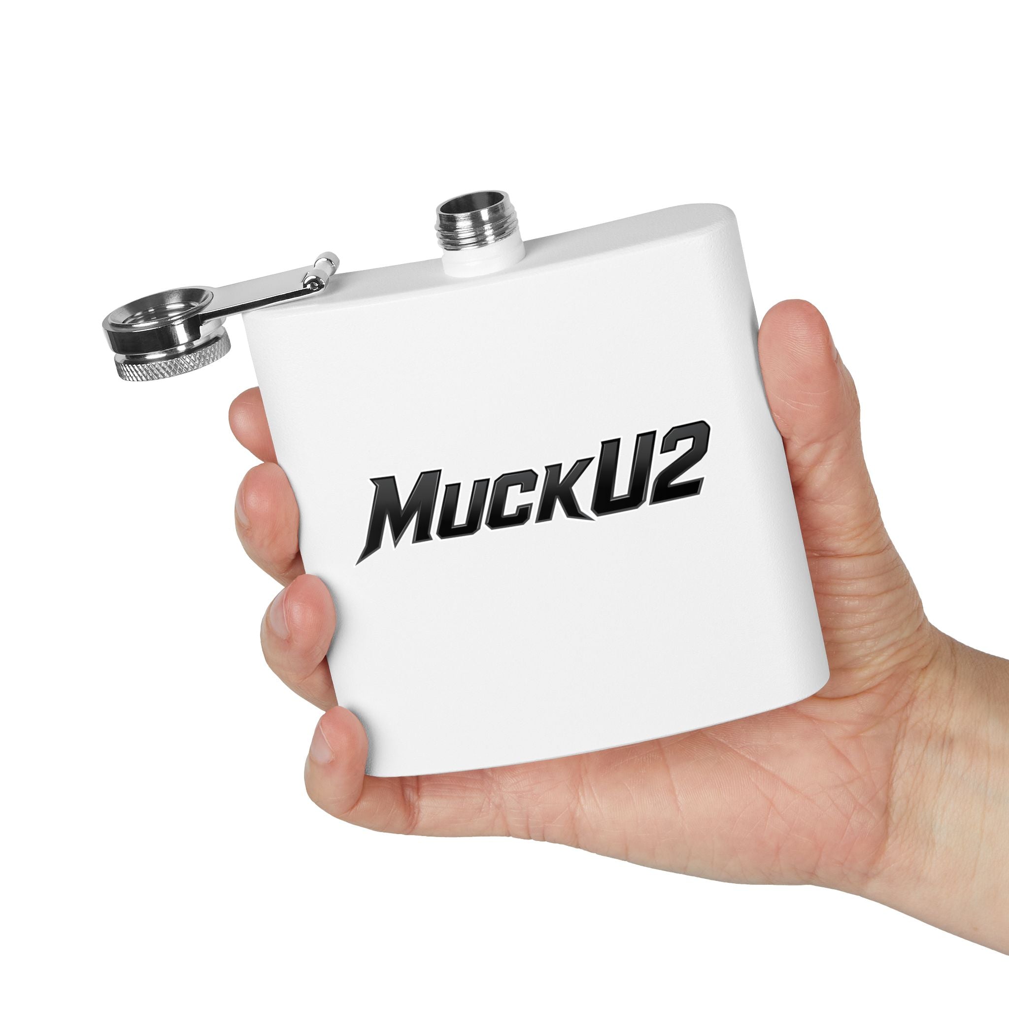MuckU2 Stainless Steel Poker Flask 6oz (black logo/SKU100036)