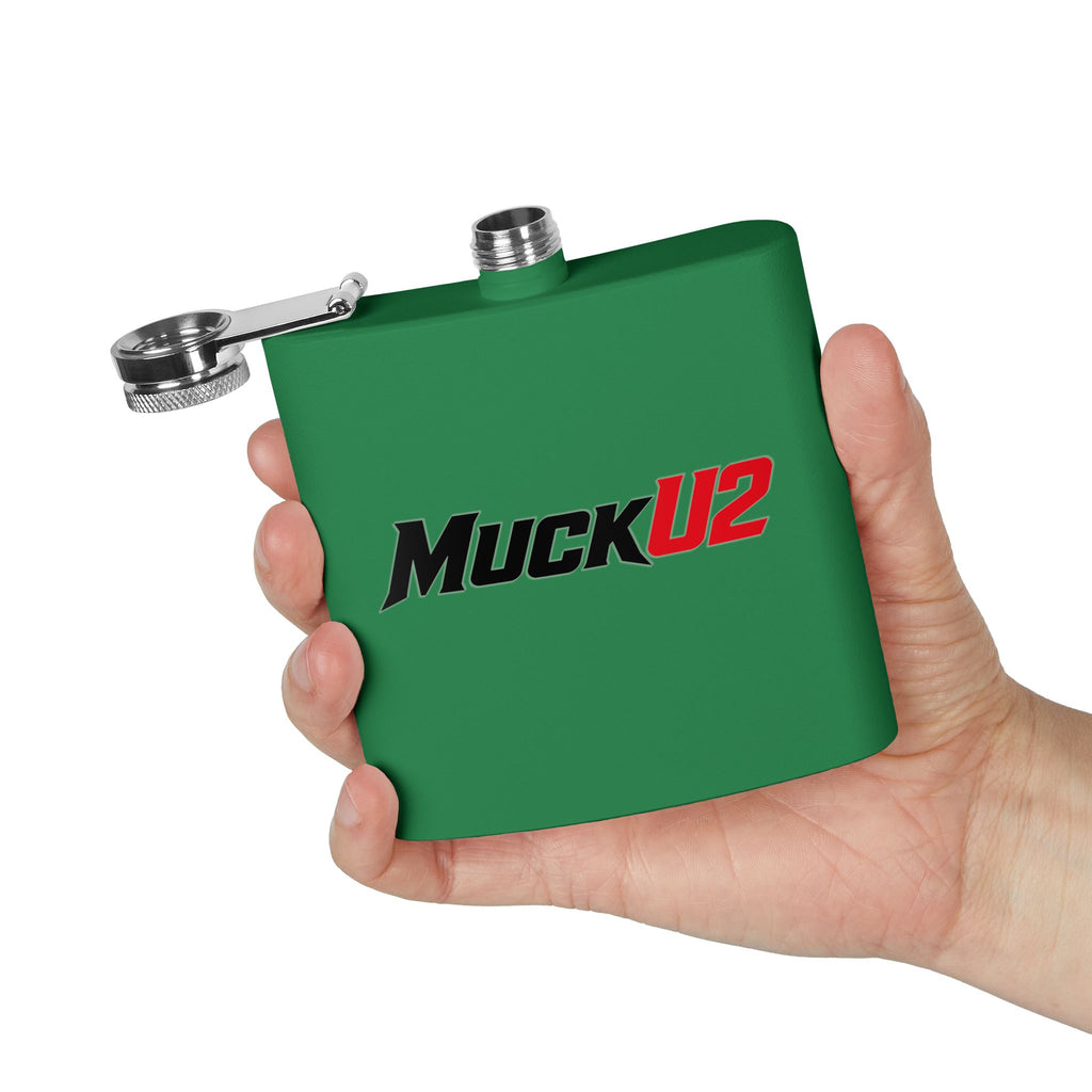 MuckU2 Stainless Steel Poker Flask 6oz (black/red logo/SKU100035)
