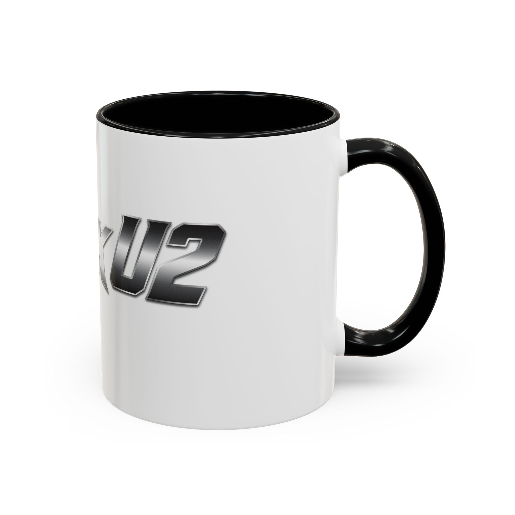 MuckU2 Classic White Mug (gradient silver/black logo/SKU 100043)