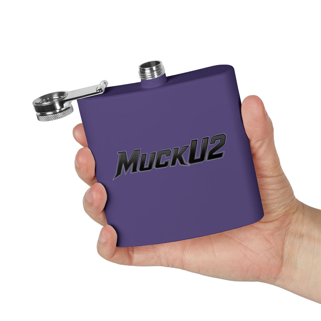 MuckU2 Stainless Steel Poker Flask 6oz (black logo/SKU100036)