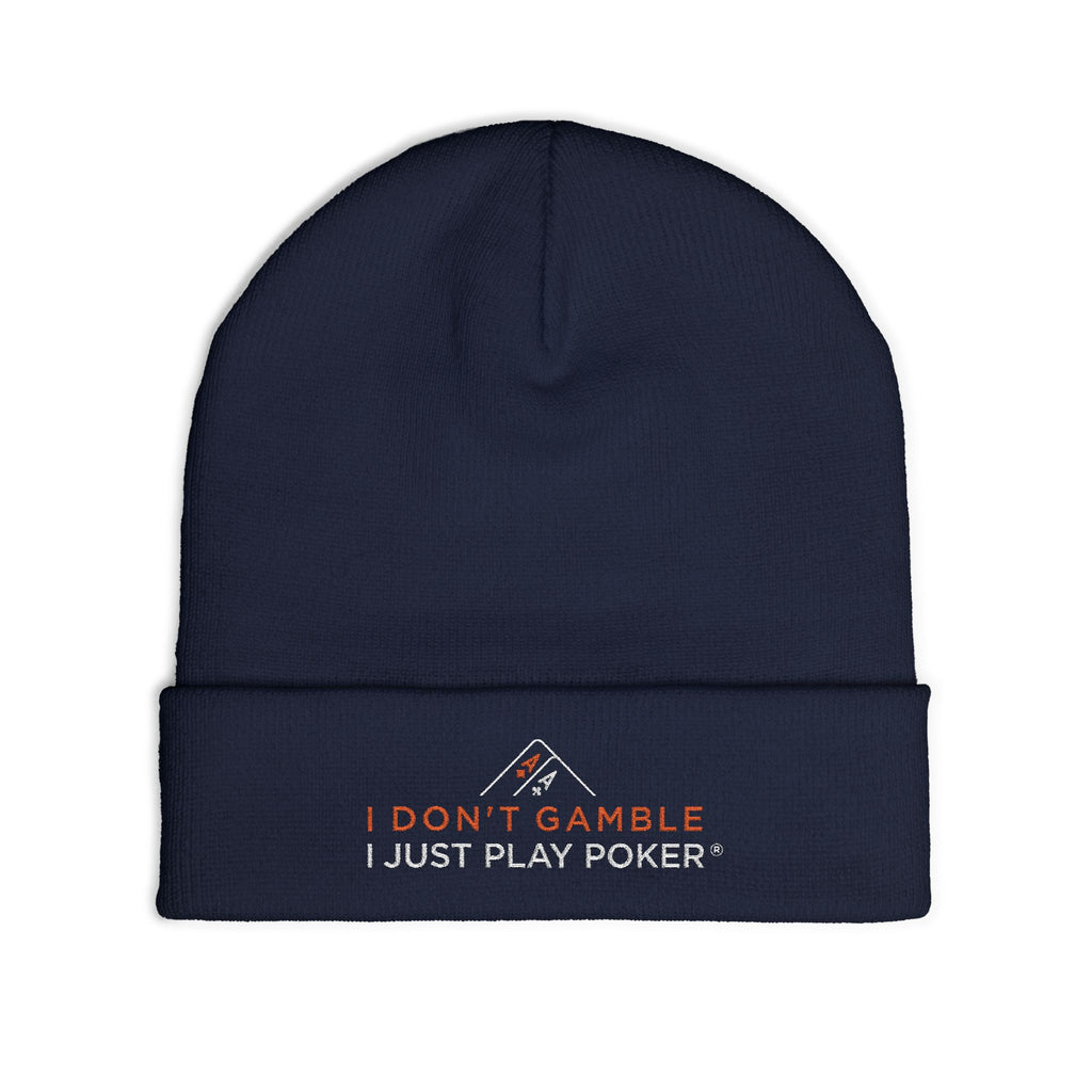 Embroidered Knit Beanie — "I Just Play Poker" Winter Hat