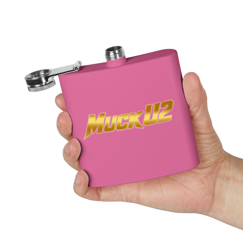 MuckU2 Stainless Steel Poker Flask 6oz (gold logo/SKU100032)