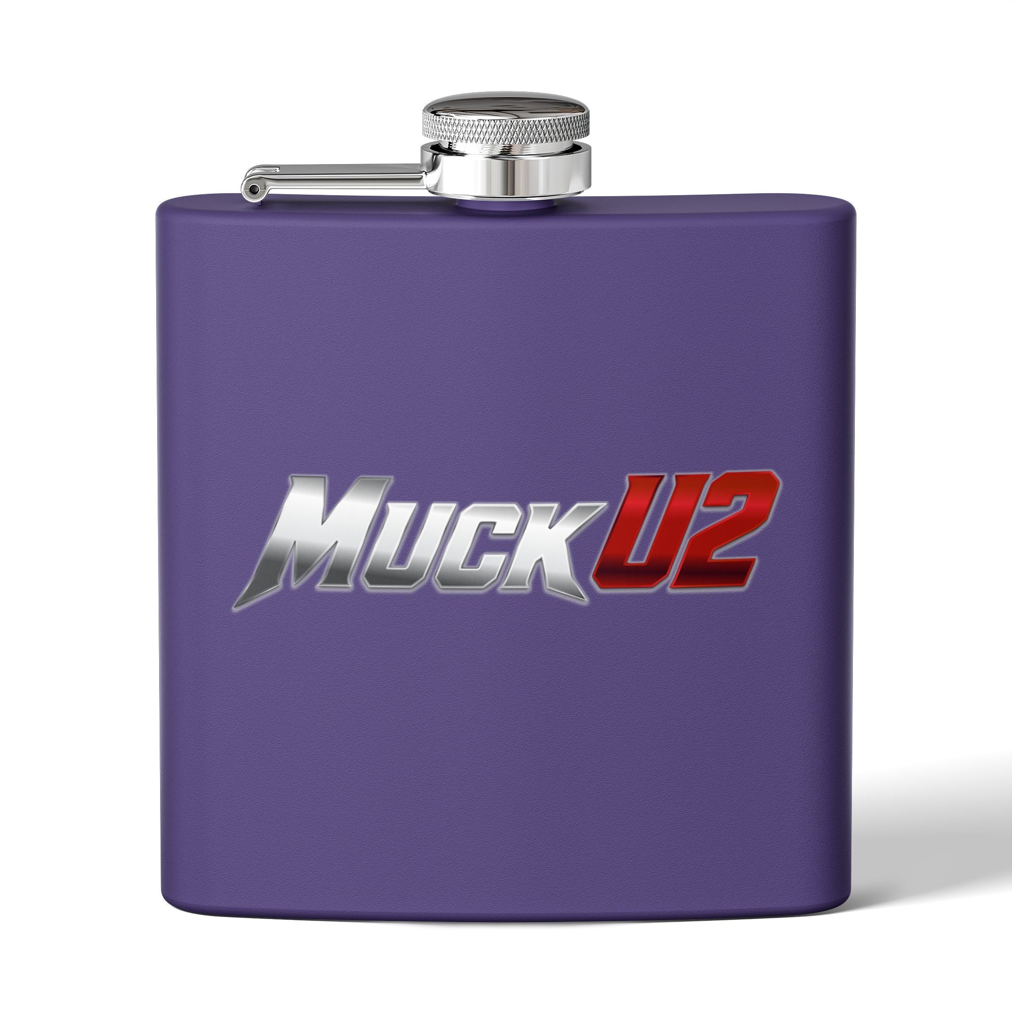 MuckU2 Stainless Steel Poker Flask 6oz (gradient silver/red logo/SKU100034)