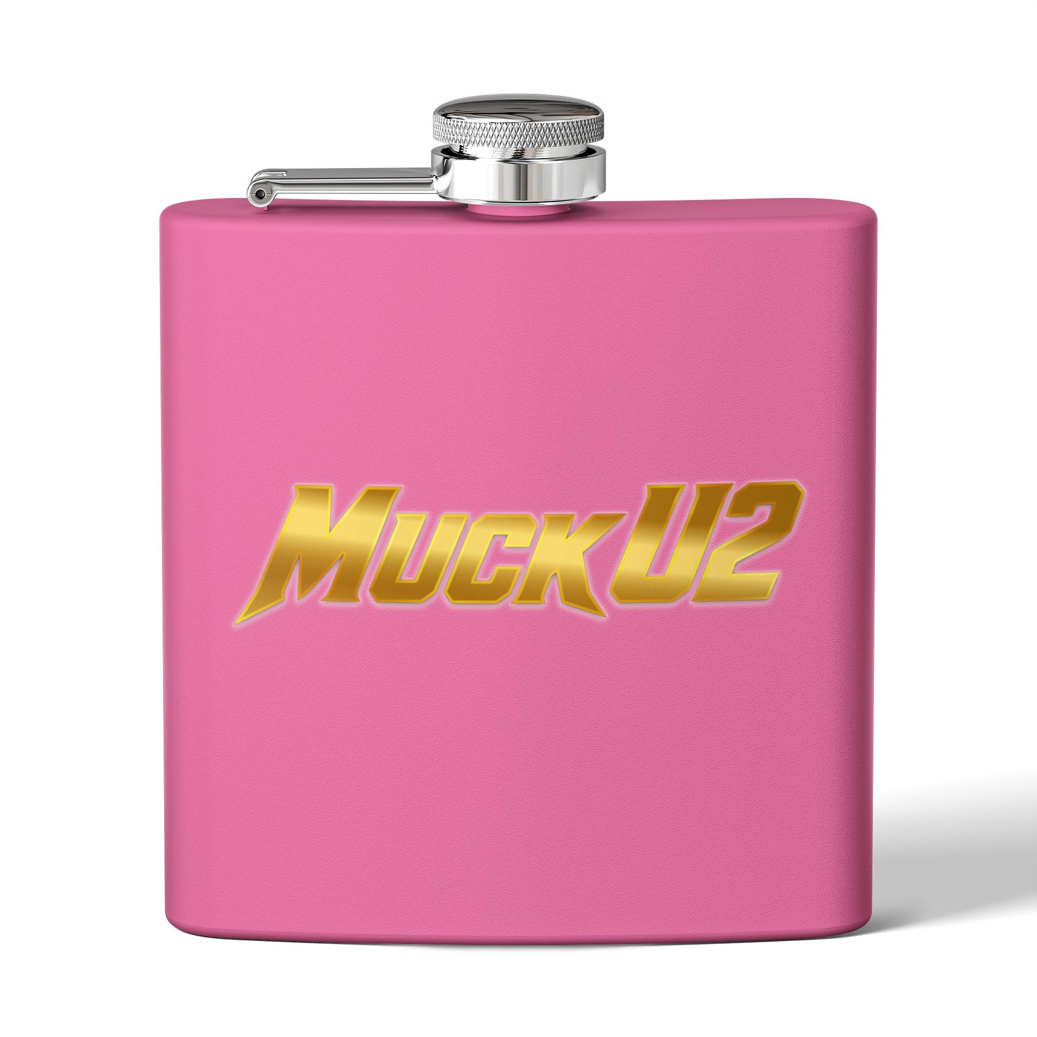 MuckU2 Stainless Steel Poker Flask 6oz (gold logo/SKU100032)