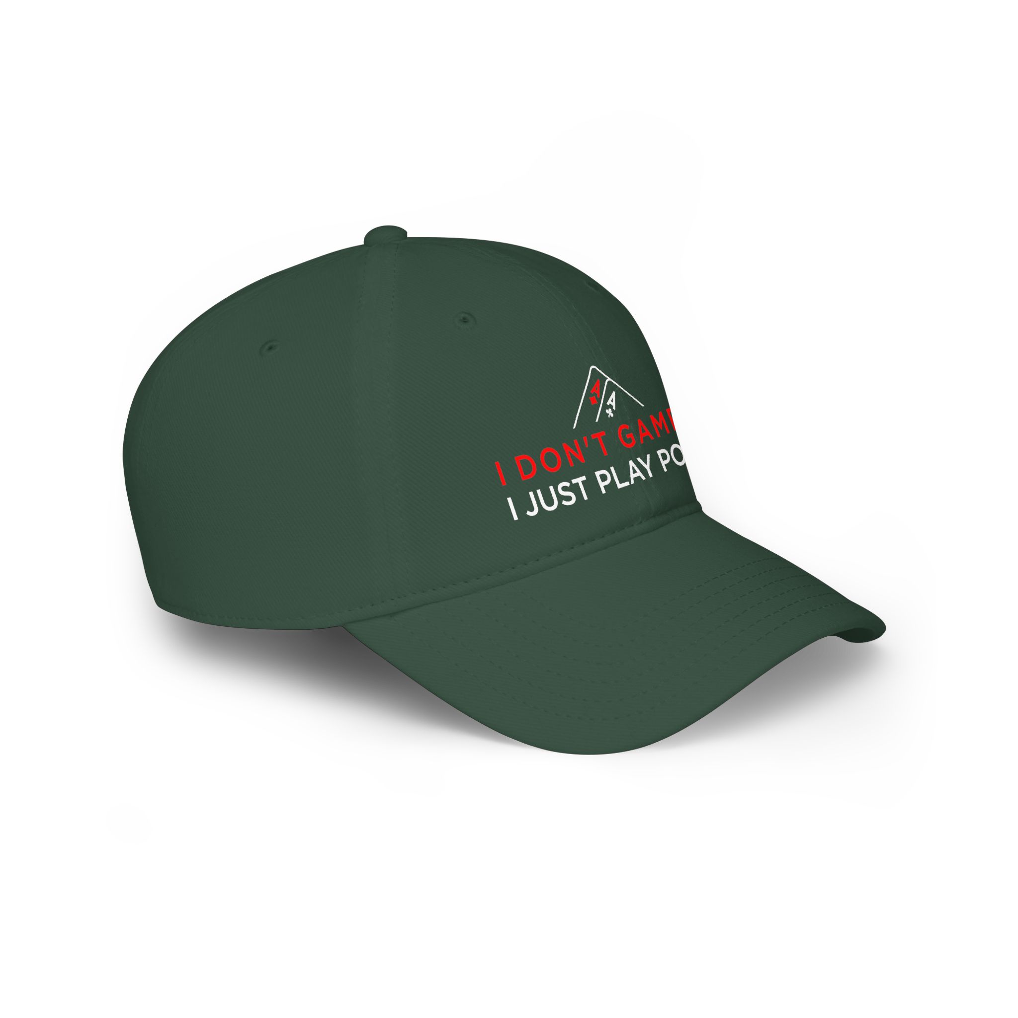 I Don’t Gamble, I Just Play Poker Cap – Red & White Poker Logo