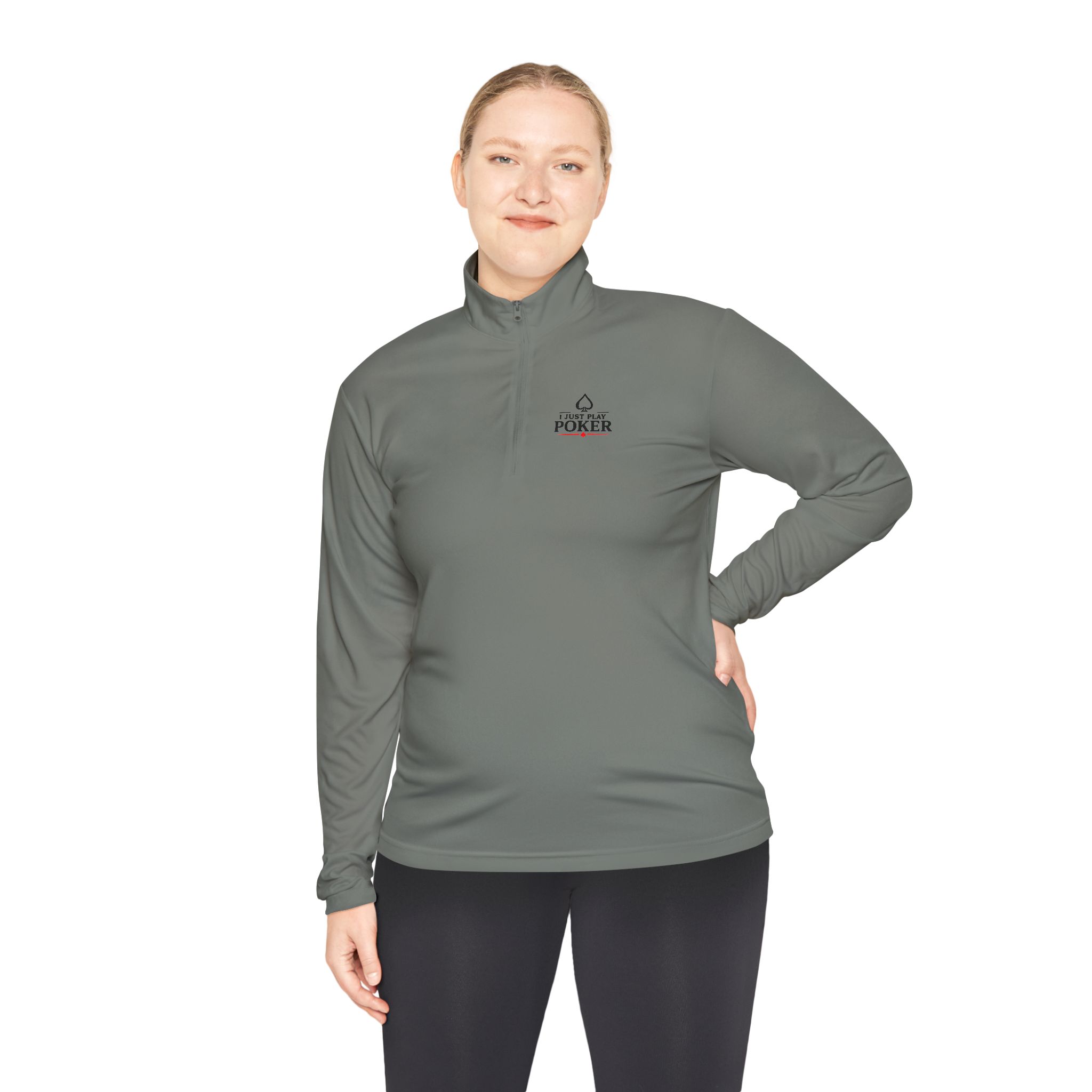 I Just Play Poker Quarter-Zip Pullover – Black & Red Poker Logo