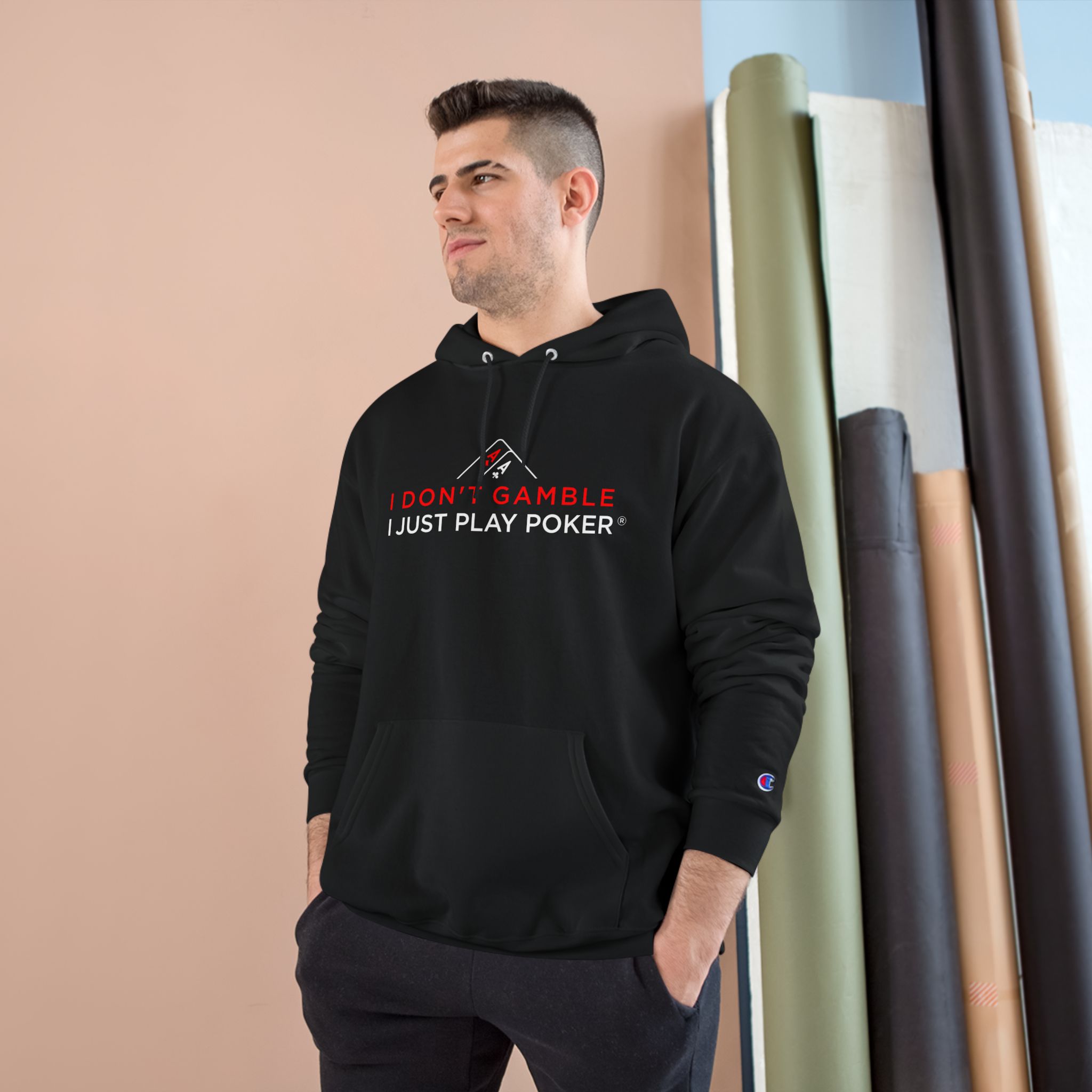 I Don’t Gamble, I Just Play Poker Hoodie – Red & White Logo