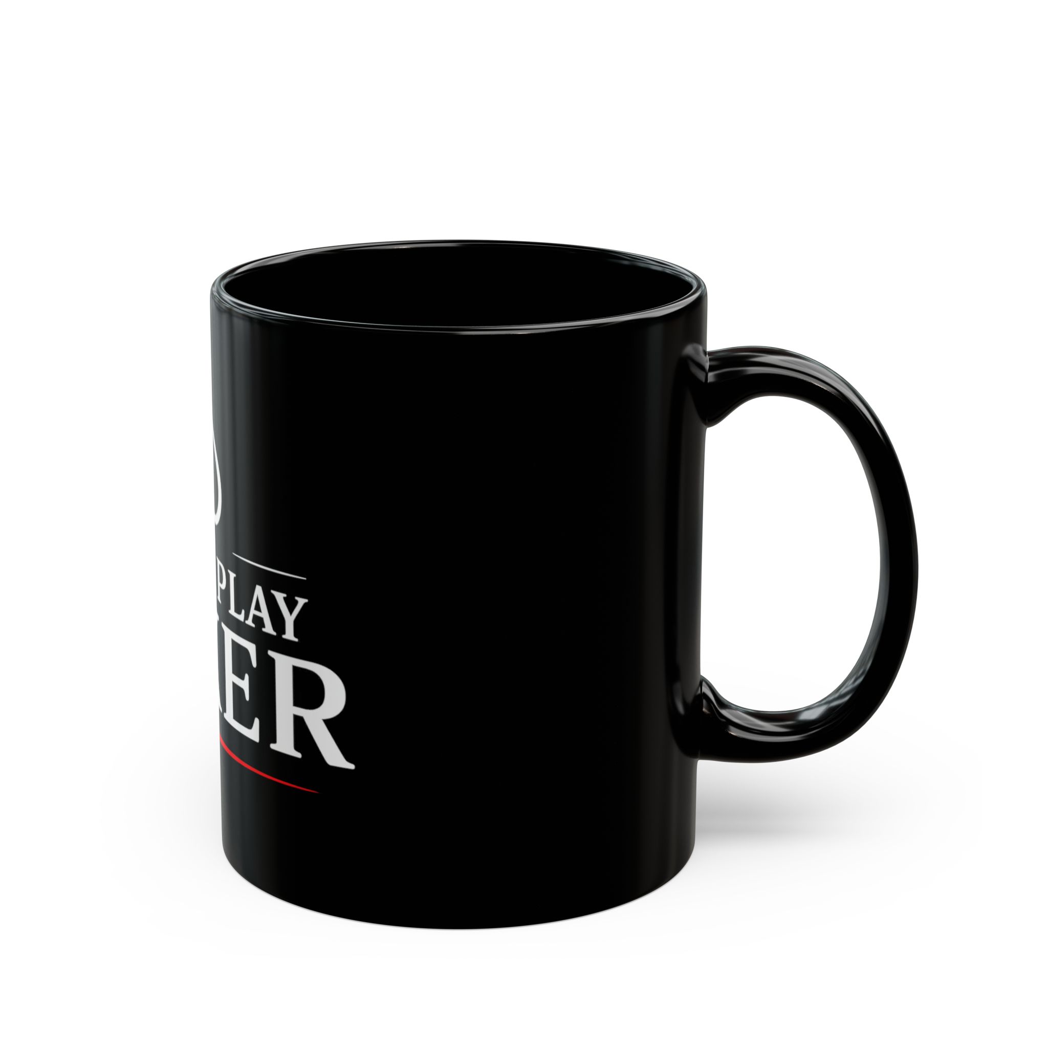 I Just Play Poker Black Mug – White & Red Logo