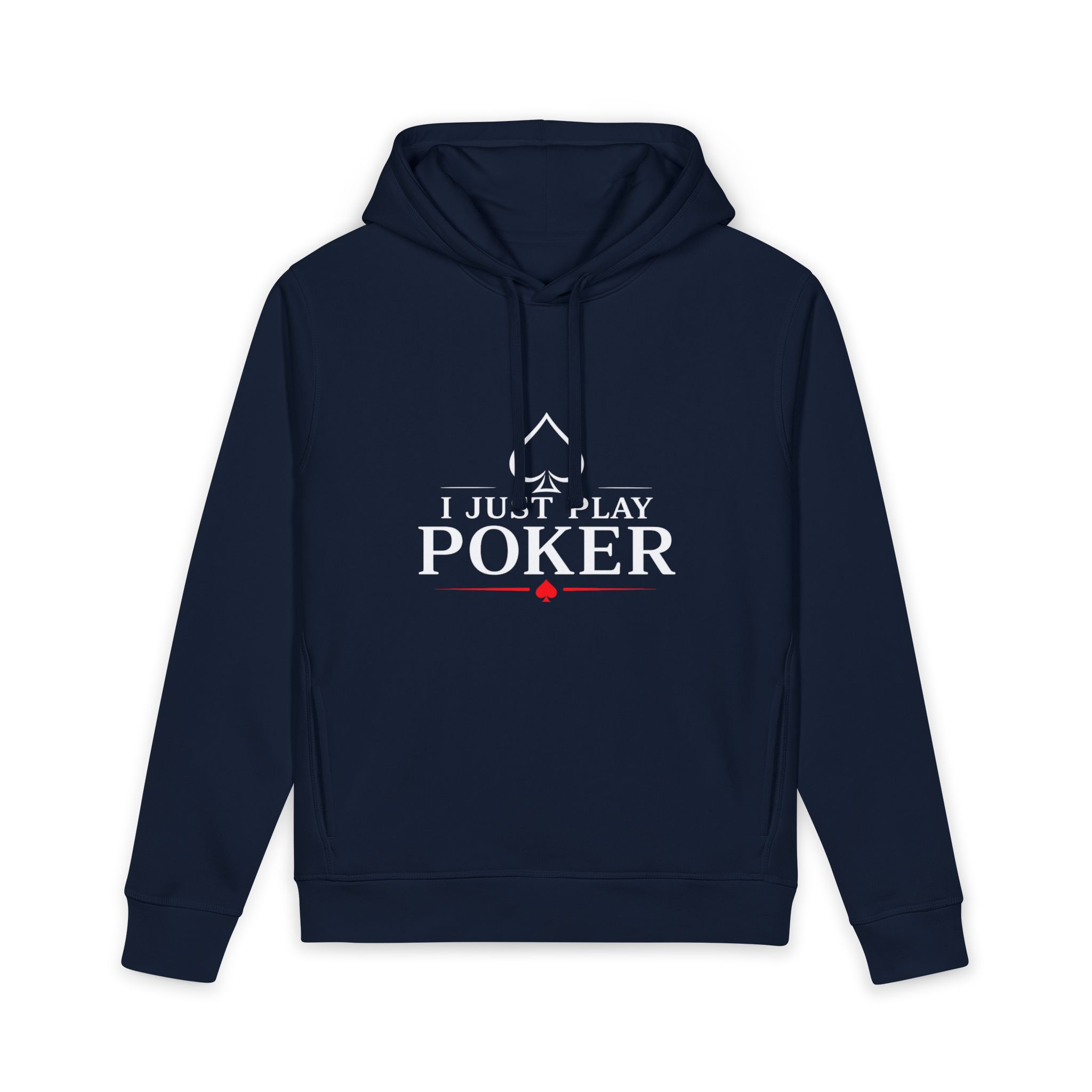 I Just Play Poker Hoodie – White & Red Poker Logo