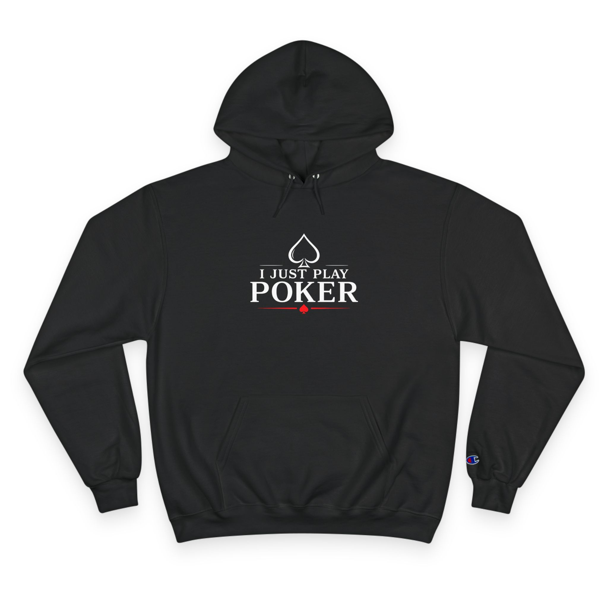 I Just Play Poker Hoodie – White & Red Poker Logo