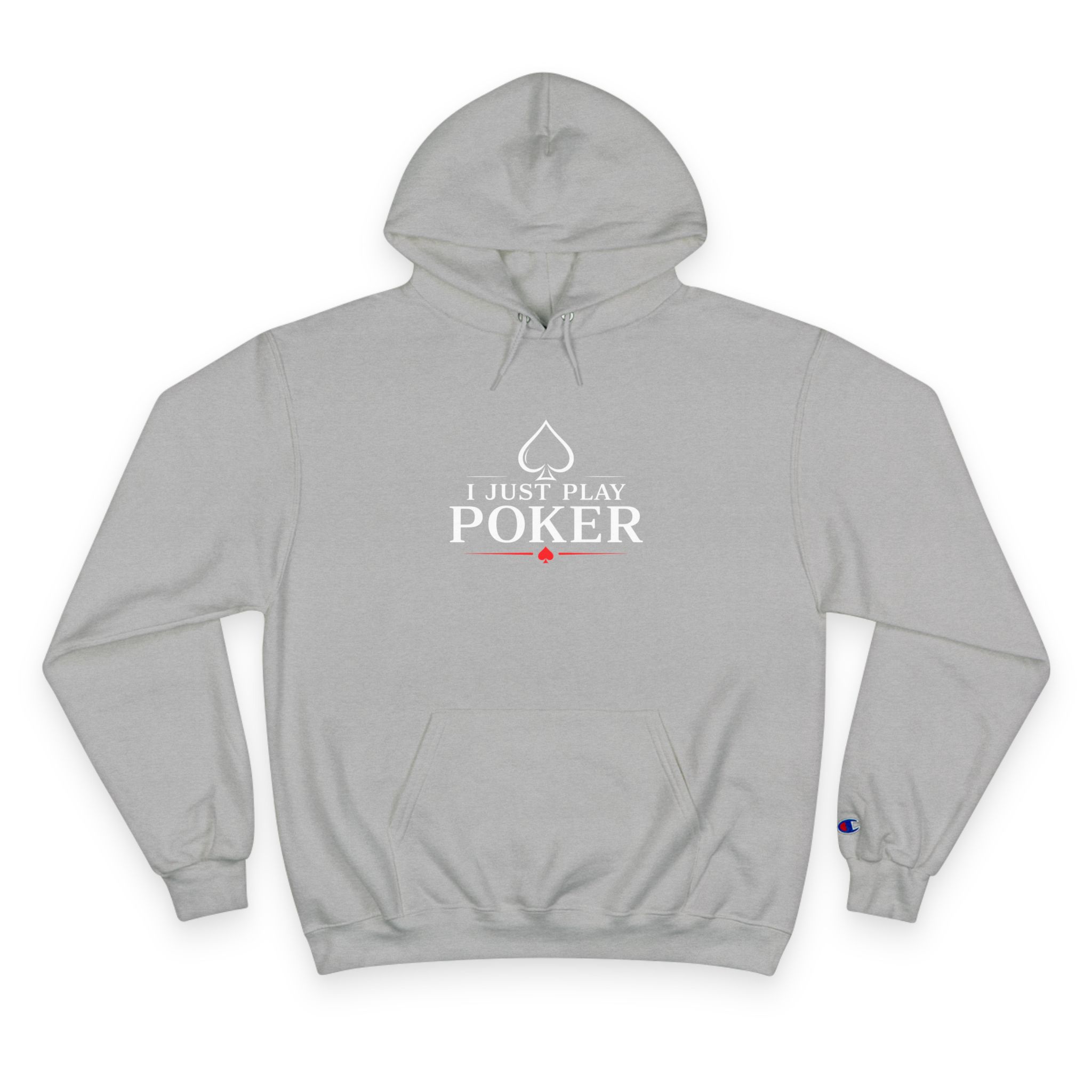 I Just Play Poker Hoodie – White & Red Poker Logo
