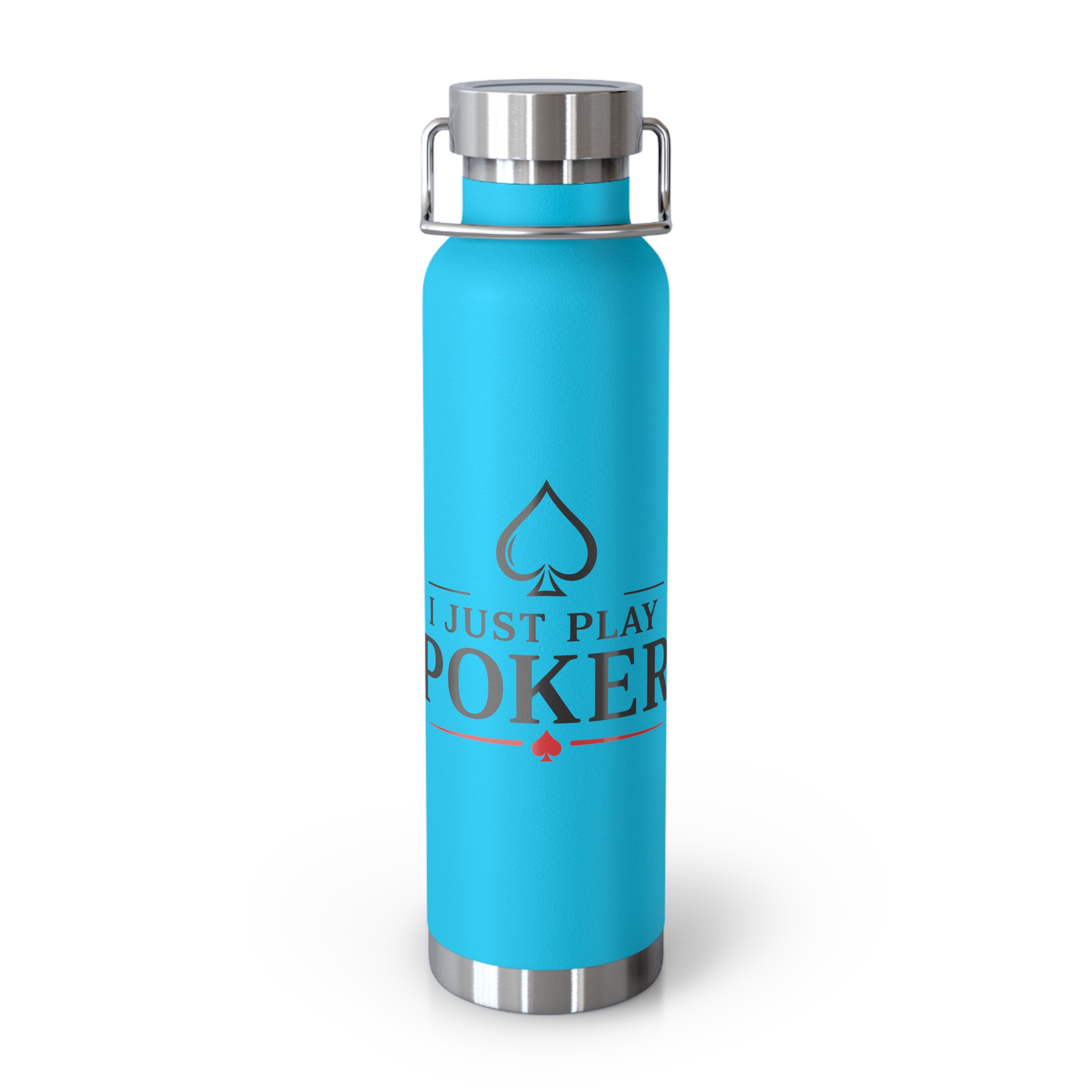 I Just Play Poker Insulated Water Bottle – Black & Red Logo